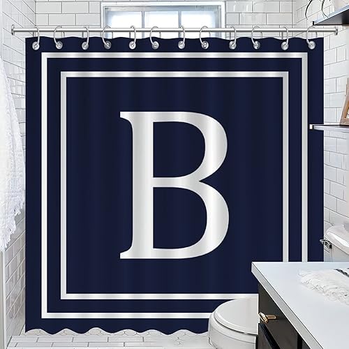 Cortina de ducha impermeable con monograma de letra B con nombre de familia, cortina de ducha para baño, tela de poliéster, juego de cortinas de