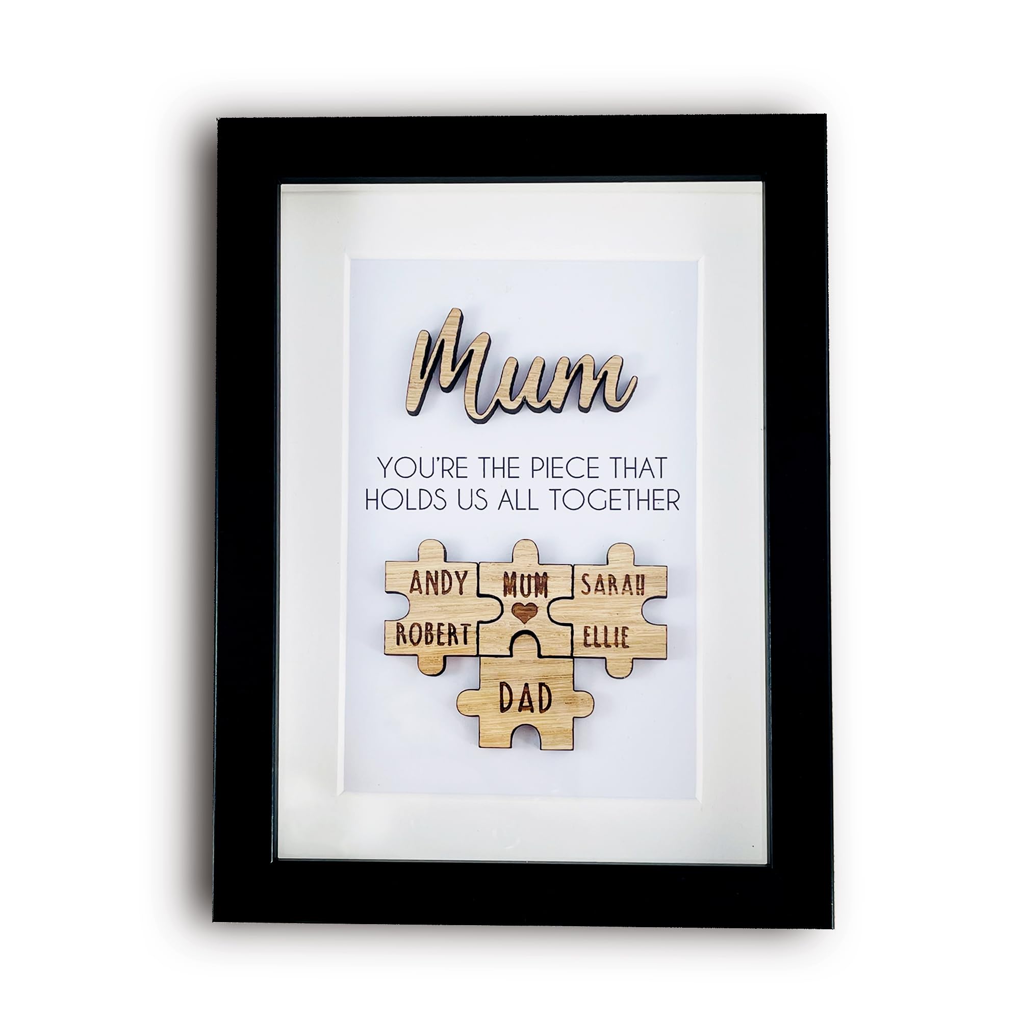 Fuzzy Cactus Personalised Family Mum Jigsaw Puzzle Frame, Mother Mummy Wooden Box Frame with Custom Names