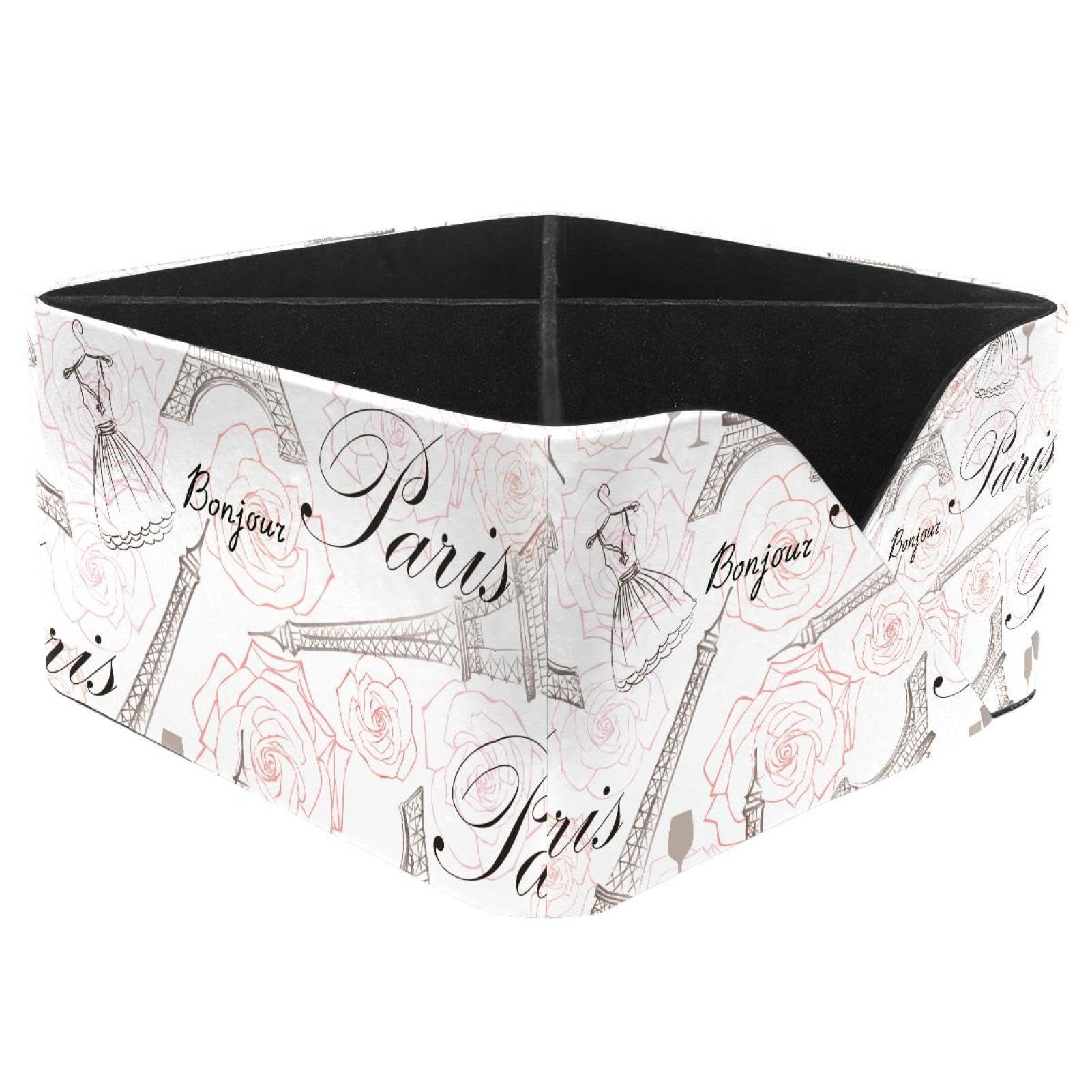 KengjuTesu France Paris City Eiffel Tower Rose Floral Pattern Desktop Organizer Pen Holder, Rectangular Pencil Cup for Office, Study and Makeup Stations