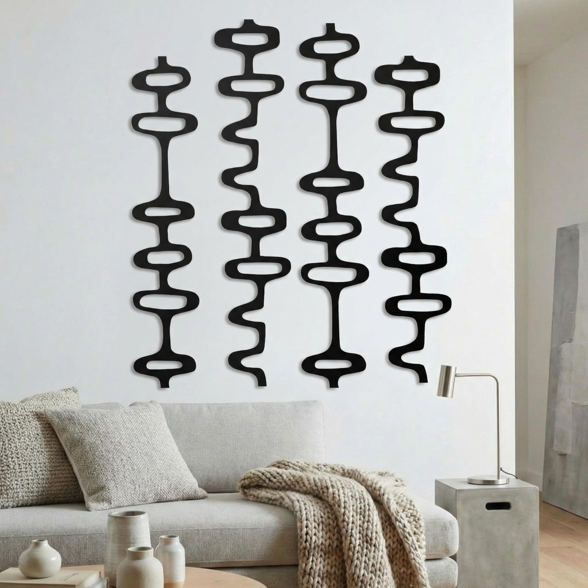 Wenqik 8 Pack Mid Century Modern Wall Decor Wood Midcentury Vintage Retro 3D Large Art Wall Sculpture Elegance Abstract Geometric Panels for Interior Living Room Home Office Bedroom(Black)