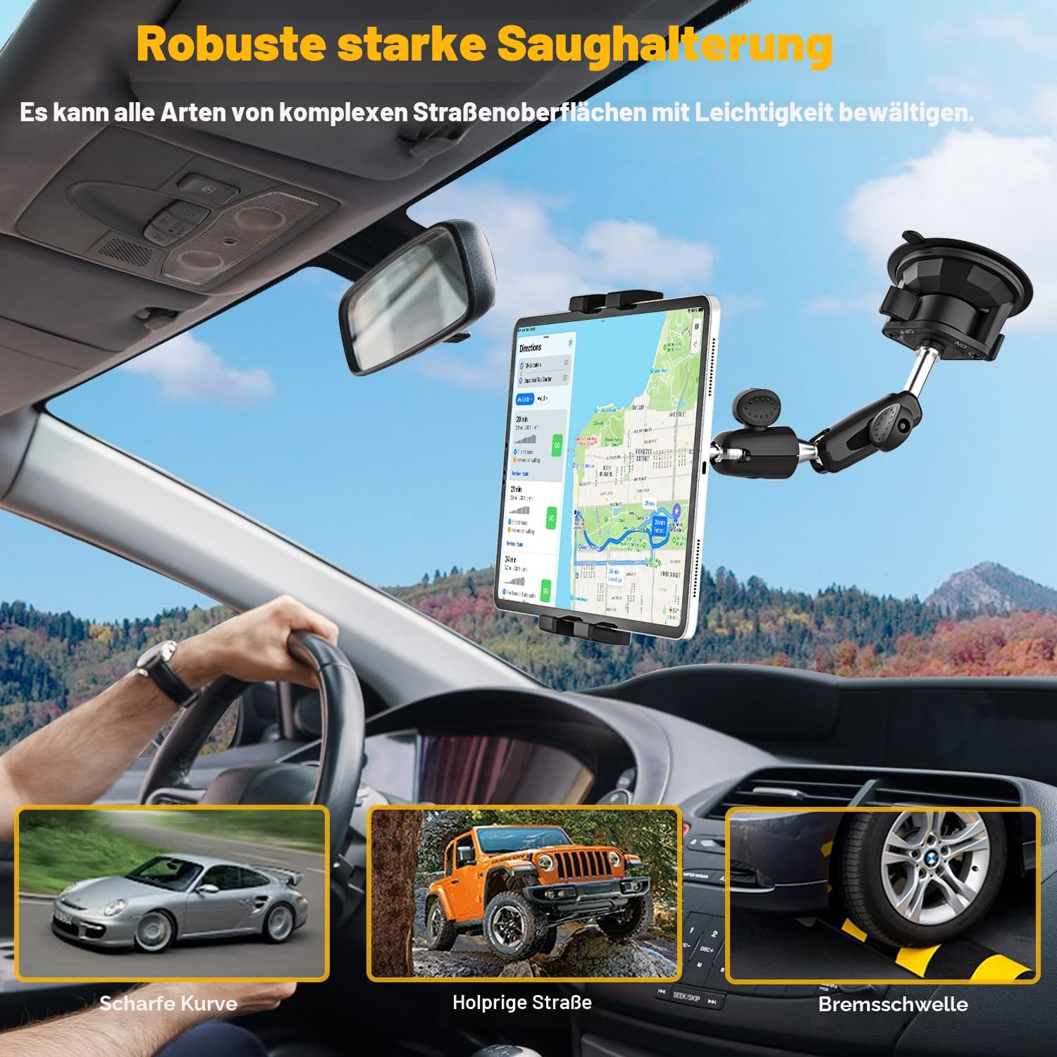 Starker Saugnapf Tablet Halterung Auto Vorne, Heavy Duty iPad Autohalter | LKW/KFZ Armaturenbrett Windschutzscheibe Tablet Halter für iPad, Galaxy Tab, Lenovo, 4-13" Handys & Tablets