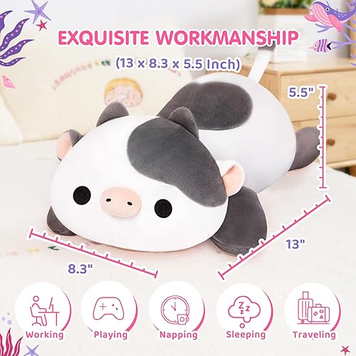 Miniatura 2 de Linda almohada de peluche de vaca, peluche Kawaii de vaca blanca, peluches esponjosos, almohada corporal para niños y niñas (13 pulgadas)