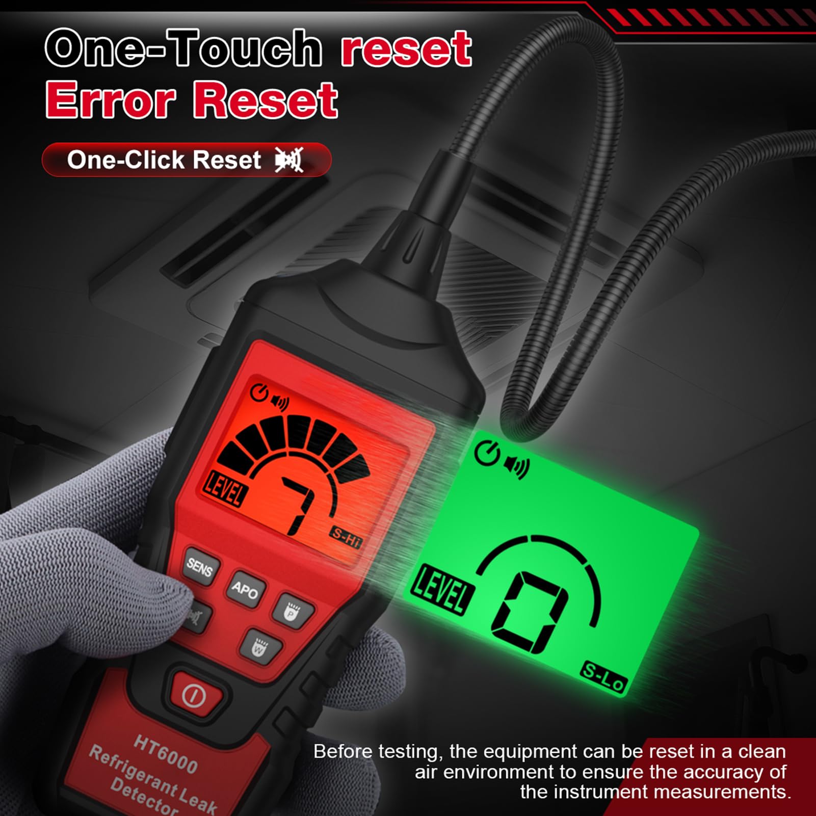 Eujgoov HABOTEST HT6000 Detector de Fugas de Refrigerante, Detector de Gas Halógeno, Probador de Fugas de Freón HVAC Portátil de Alta Sensibilidad con Alarma Visible, Sonda Ajustable (Versión de