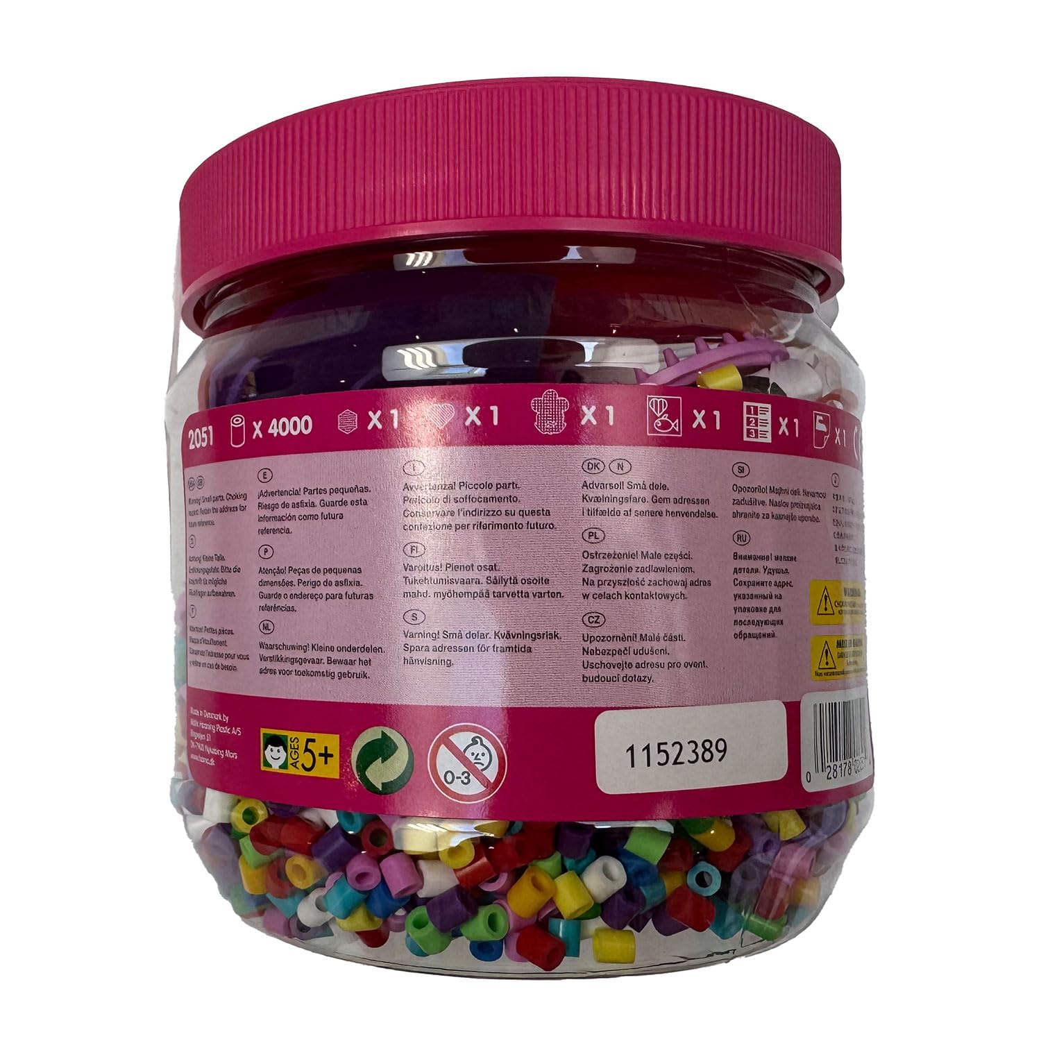 Hama Perlen 2051 Caja de Perlas para Planchar con Aprox. 4.000 Perlas de Colores Midi de 5 mm de diámetro en Mezcla de Colores y 3 Placas de sujeción, diversión Creativa para Grandes y pequeños
