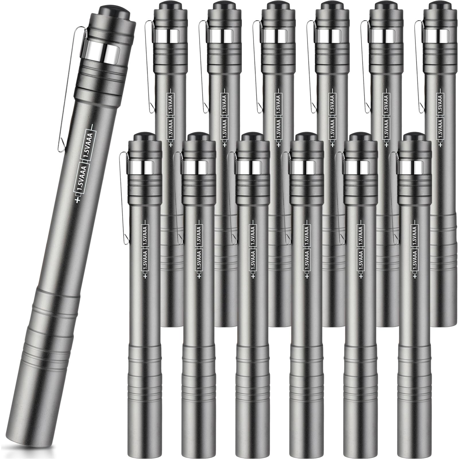 Tujoe 12 Pack LED Penlight Bulk, Pocket Flashlight with Clip, Aluminum Pen Flashlights Mini Pen Light for Nurses Hospital Outdoor Camping Emergency