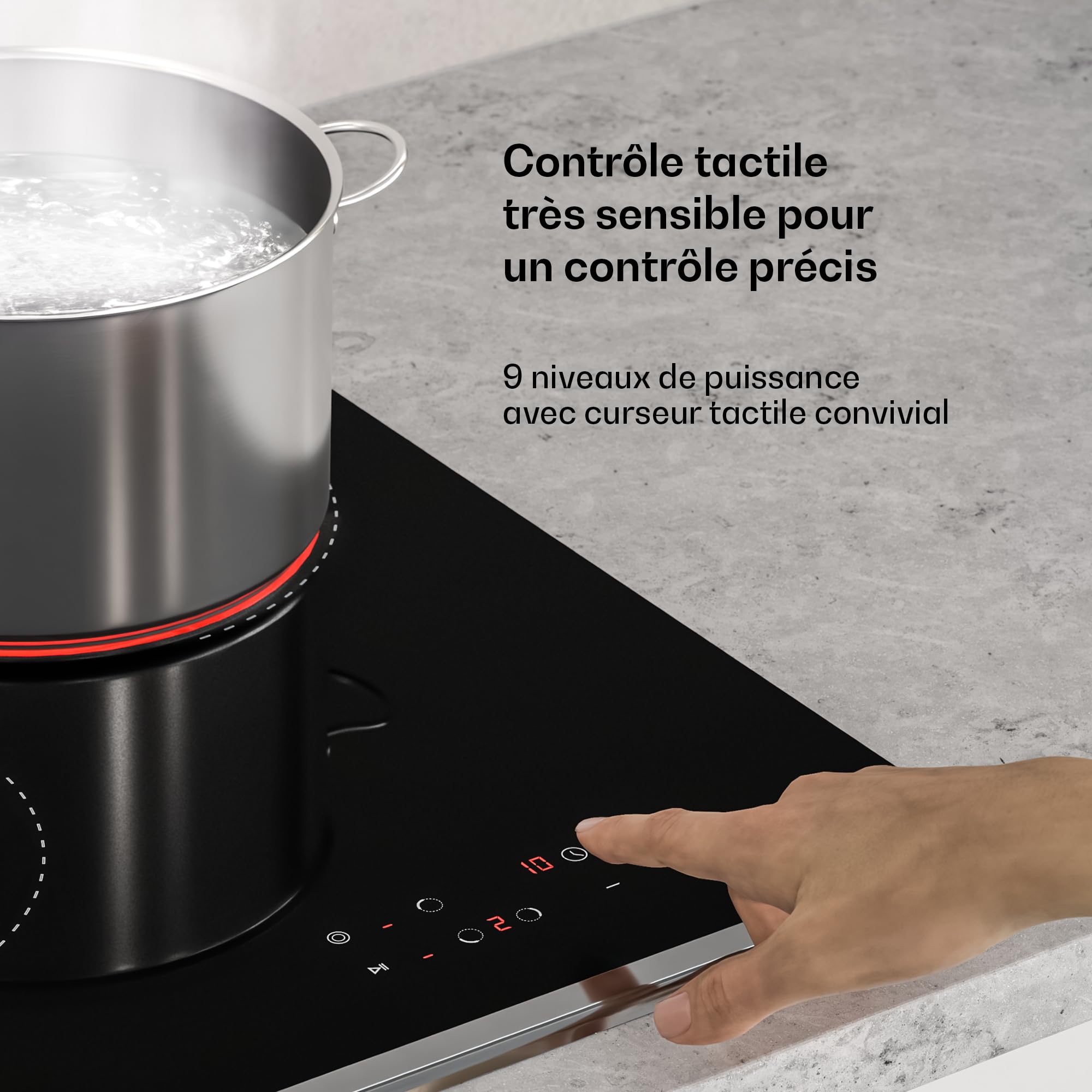 Klarstein Verosteel Plaque Vitrocéramique 45 cm - 3 Zones Dont Ovale, 5000 W, Curseur Tactile, Minuterie, Sécurité Enfants, Verre Facile à Nettoyer - Table de Cuisson Vitrocéramique Moderne