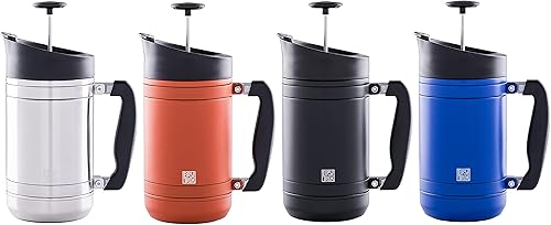 Miniatura 4 de BaseCamp - Prensa de café de acero inoxidable con aislamiento de doble pared, tecnología Bru-Stop, sin molidos en el café, tapa antiderrames