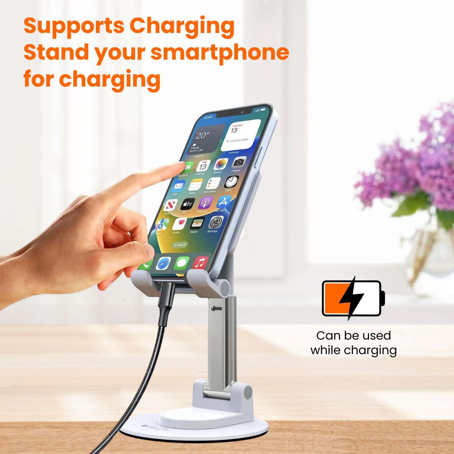 Elfora 360° Rotating Mobile Phone Stand | Foldable, Height & Angle Adjustable Phone Holder for Desk | Portable & Stable Design | Compatible with iPhone, Samsung, Vivo, Oneplus & All Smartphones(White) — Amazon image 2