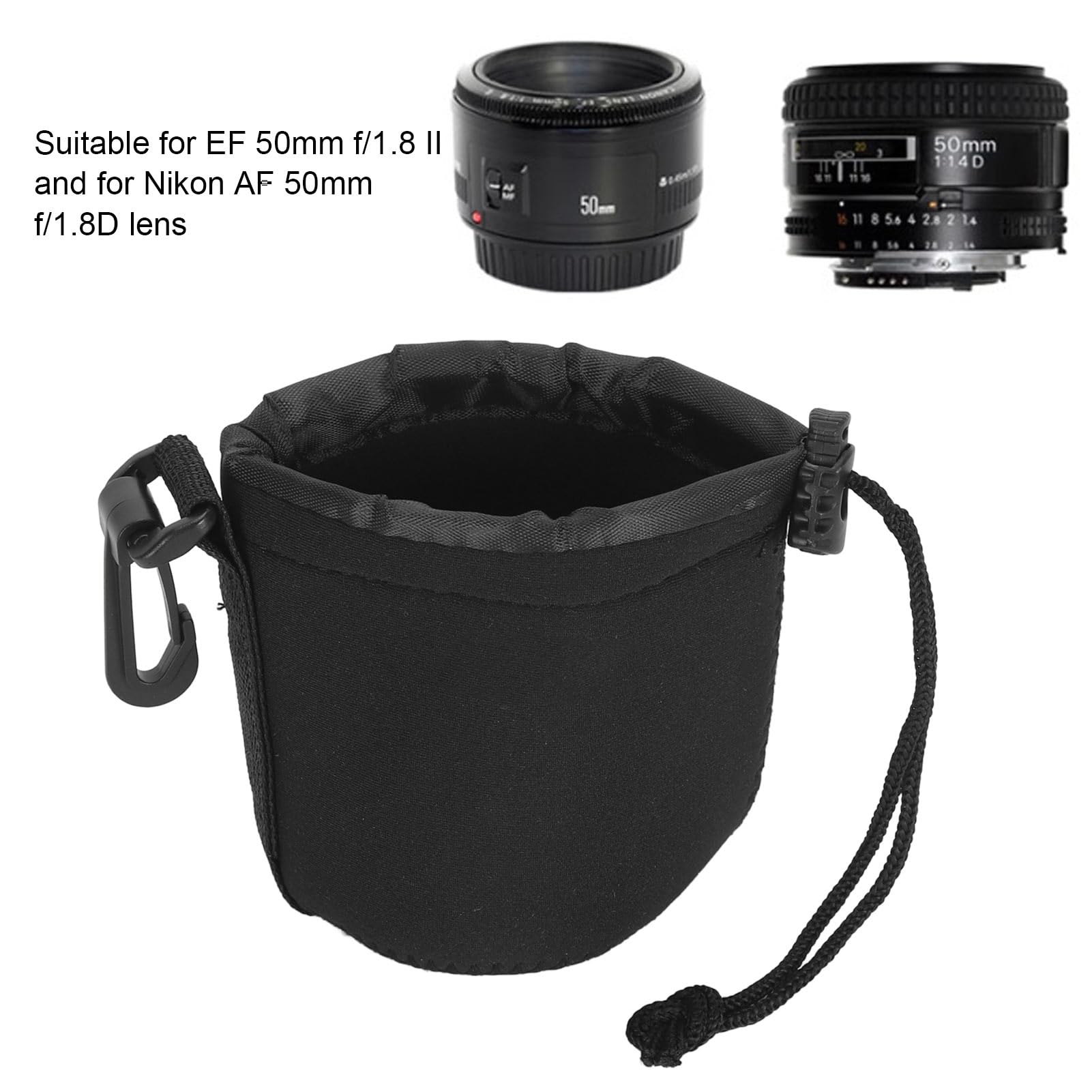 GOWENIC Camera Lens Bag Waterproof Shockproof Scratch Resistant Protective Lens Pouch with Hook for 50mm F/1.8 II