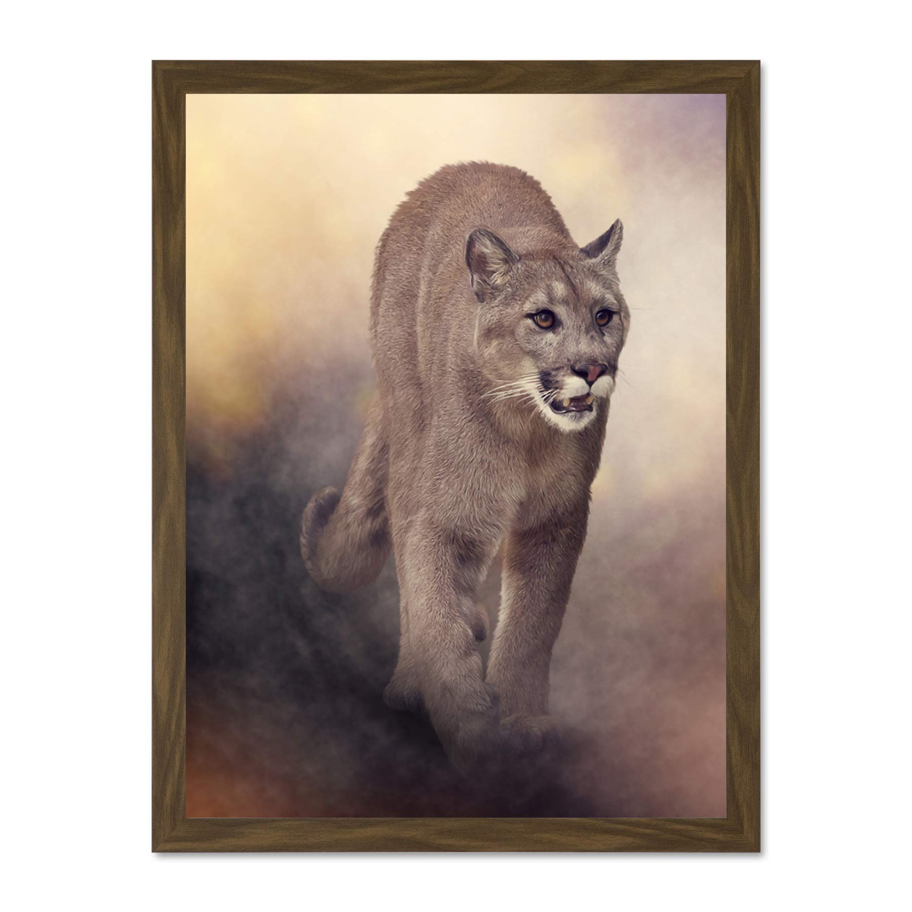 Wee Blue Coo Mountain Lion Cougar Illustration Large Framed Art Print Wall Poster 18x24 inch
