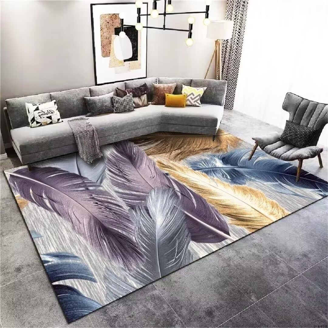 Tapis de chambre fille haut de gamme design plume jaune 200x290