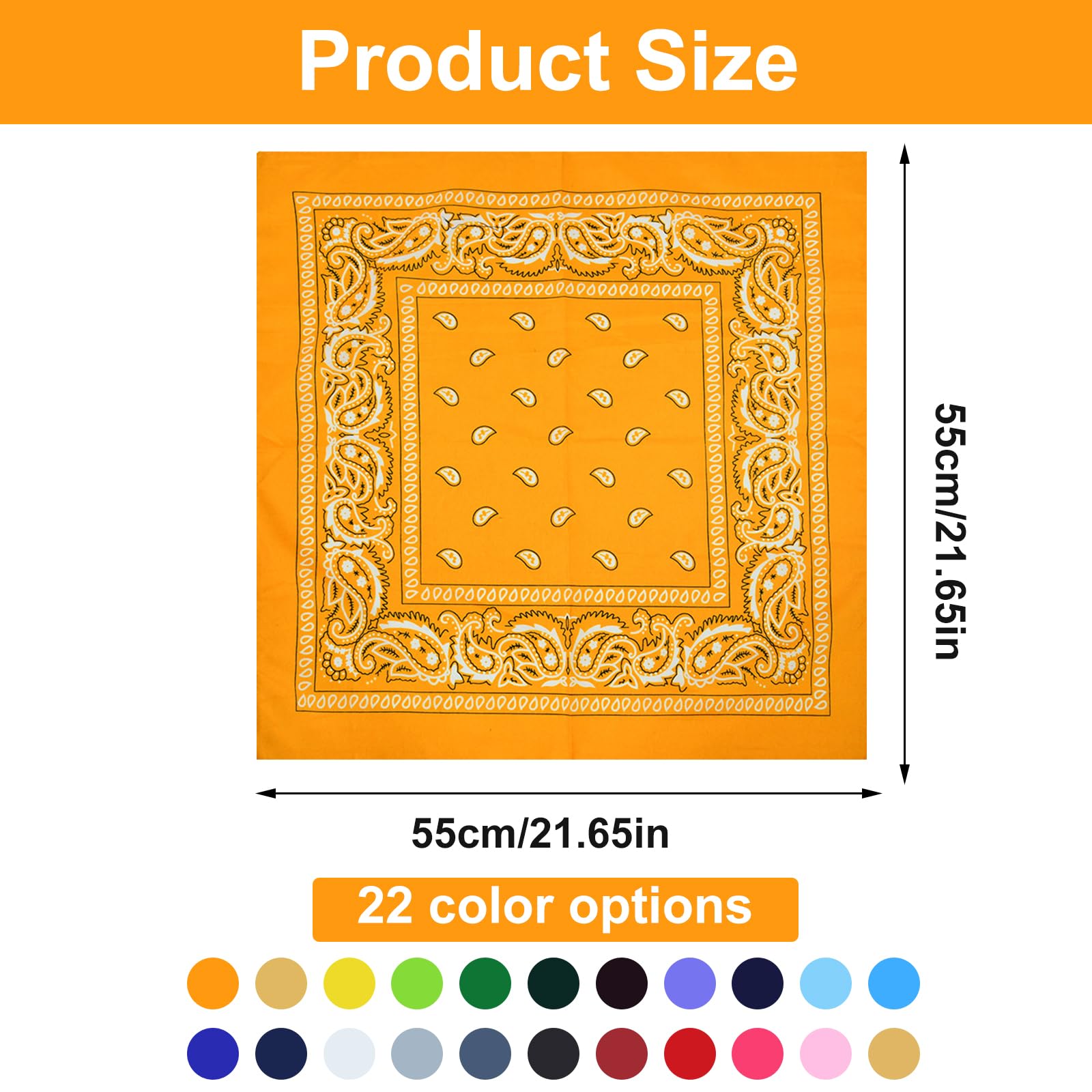 Bandana Scarf 22Pcs Mix Colour Multifunction Head Scarves Unisex Neck Scarves Large Handkerchiefs Assorted Colour Square Bandanas for Men and Women/Ladies 55 x 55cm — view 2