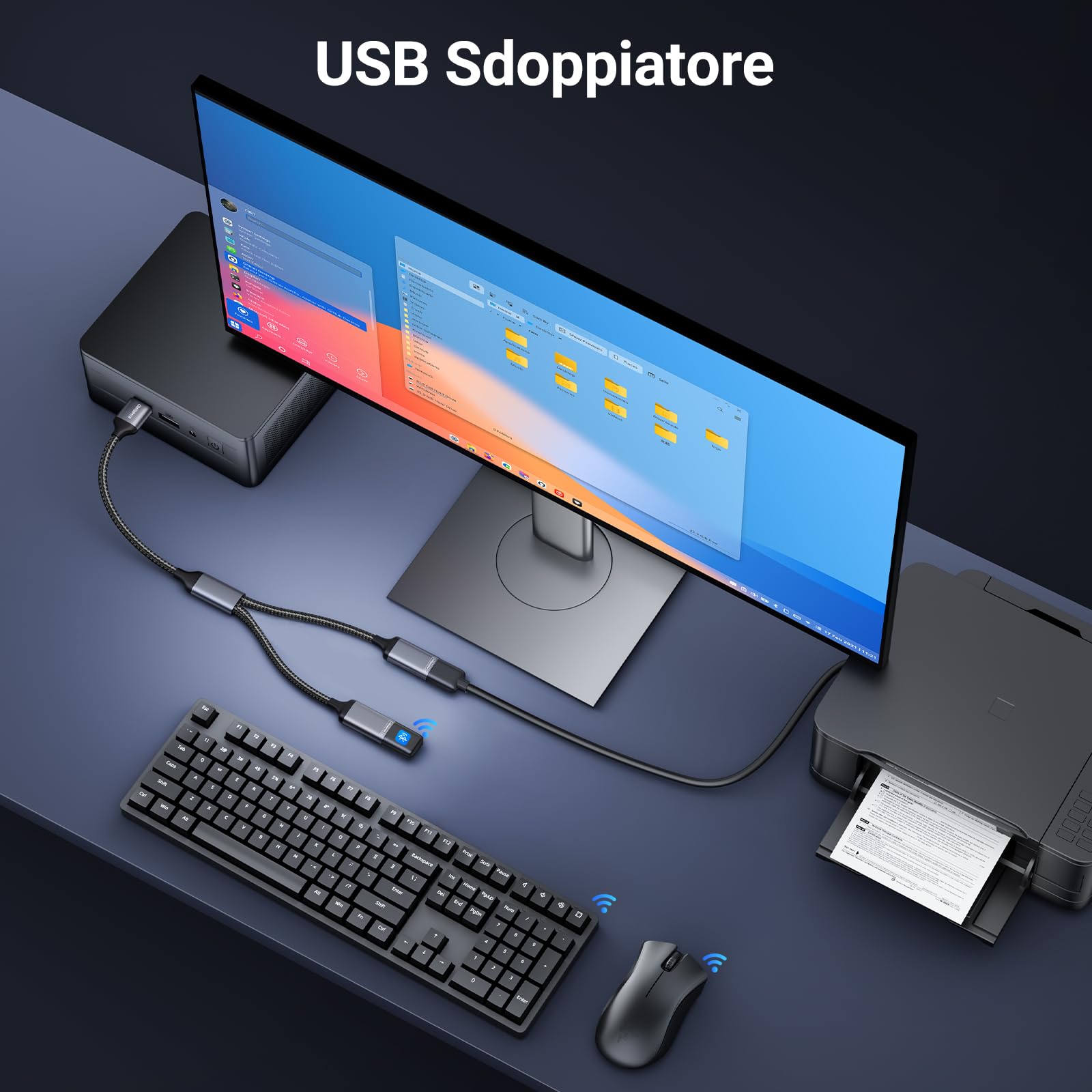 KiWiBiRD sdoppiatore splitter USB, cavo USB doppio, doppia presa estensione ricarica per alimentazione dati, adattatore USB2.0 maschio femmina compatibile con PC stampante mouse tastiera TV PS5 Mac