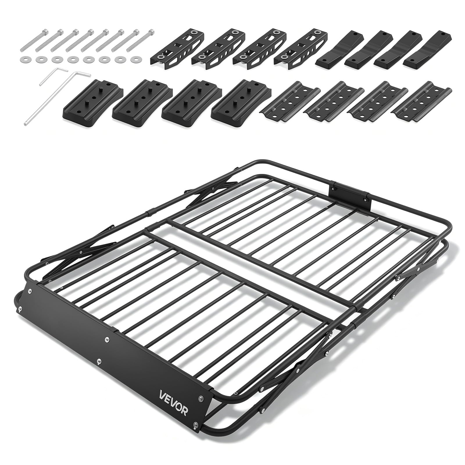 VEVOR Portaequipajes para Techo 116,8 x 91,4 x 10,2 cm Plegable, Cesta de Techo para Coche Carga de 90,72 kg, Portaequipajes de Coche para Todo Tipo de Clima, Cesta de Equipaje para SUV, Camioneta