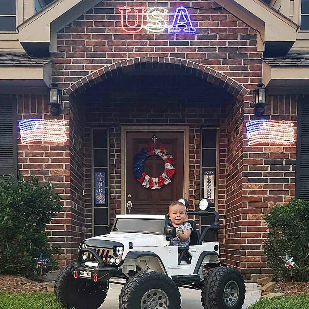 Novelty Lights LED USA Sign Rope Light Motif Sculpture, Red/White/Blue, 4th of July Decorations