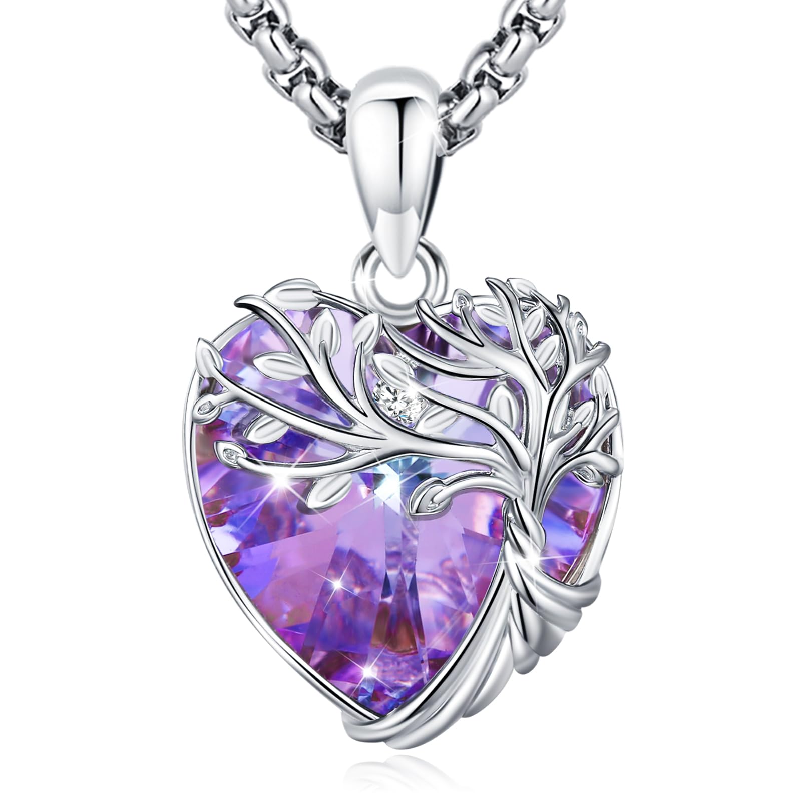 Eusense Collana Albero della Vita con Pietra di Luna, Ametista e Cristallo Blu Gioiello per Donna, Ciondolo Albero della Vita Regalo per Anniversario, Compleanno o San Valentino