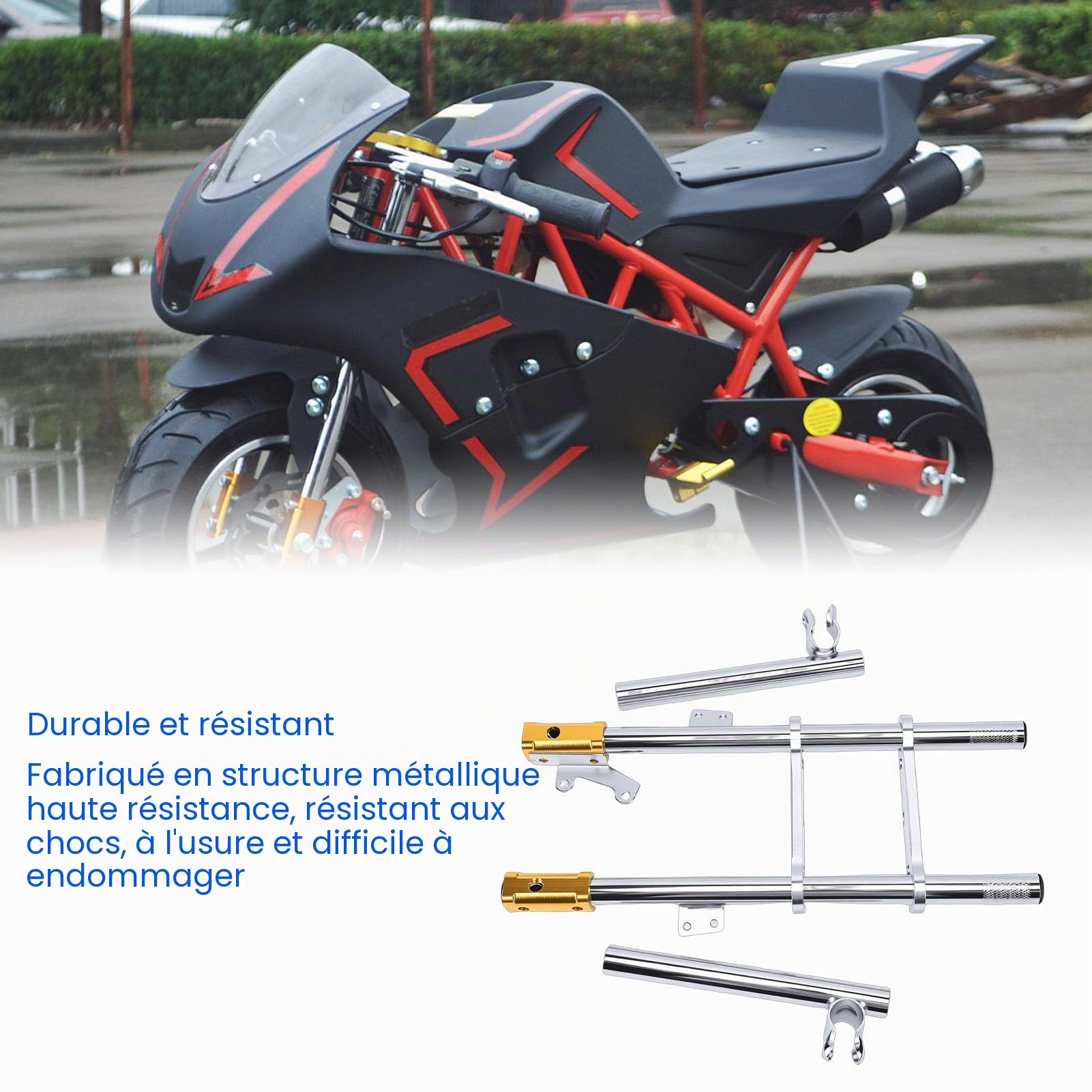 Greensen Suspensions Avant de Moto Tout-terrain, Amortisseurs Métalliques Renforcés Haute Résistance pour Minimoto 47ml 49ml Mini Dirtbike Quad Pocket Bike, avec Biellettes de Direction