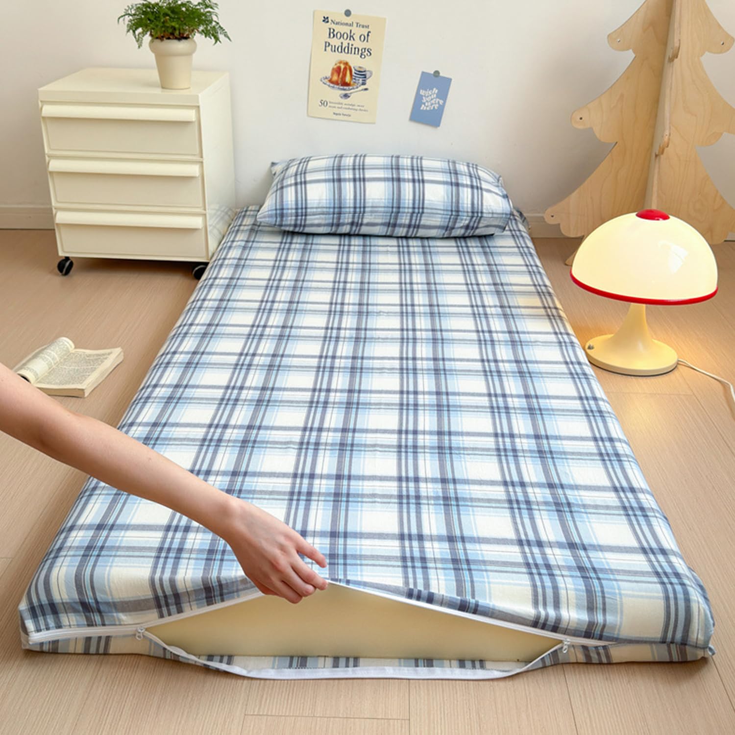 LDLCYCN F,90x190cm, 100% Cotton Floor Futon Mattress Cover Skin-Friendly Futon Mattress Cover with Zipper Full Wrap Traditional Japanese Futon Mattress Cover Dustproof Cover Washable