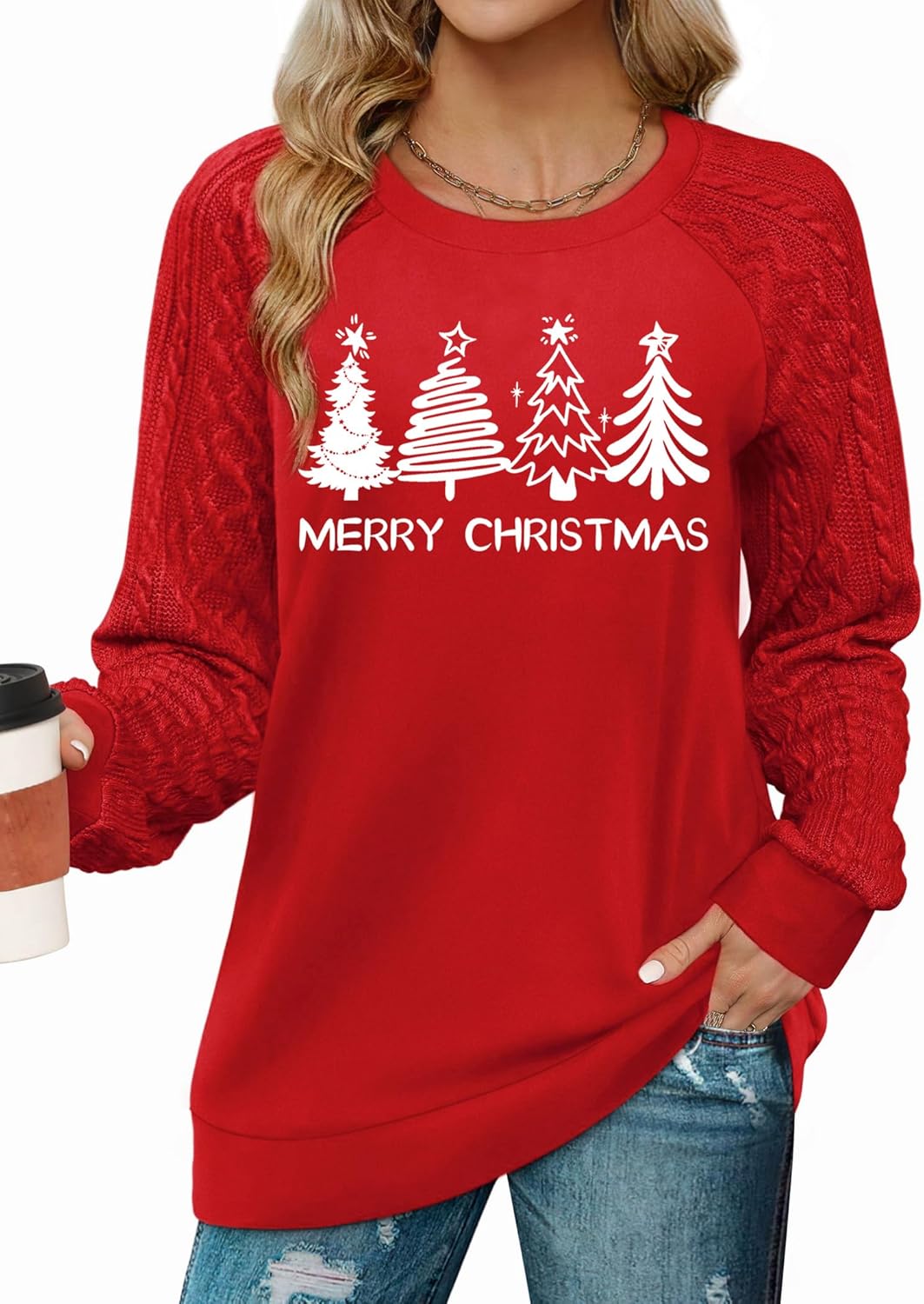 PICKID Christmas Shirts for Women: Merry Christmas T-Shirt Xmas Tree Long Sleeve Shirt Vacation Tee Tops