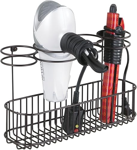 mDesign - Canasta de almacenamiento para secadora de pelo, plancha de pelo, rizador, alisador de pelo, cepillos. Gabinete de alambre. Organizador