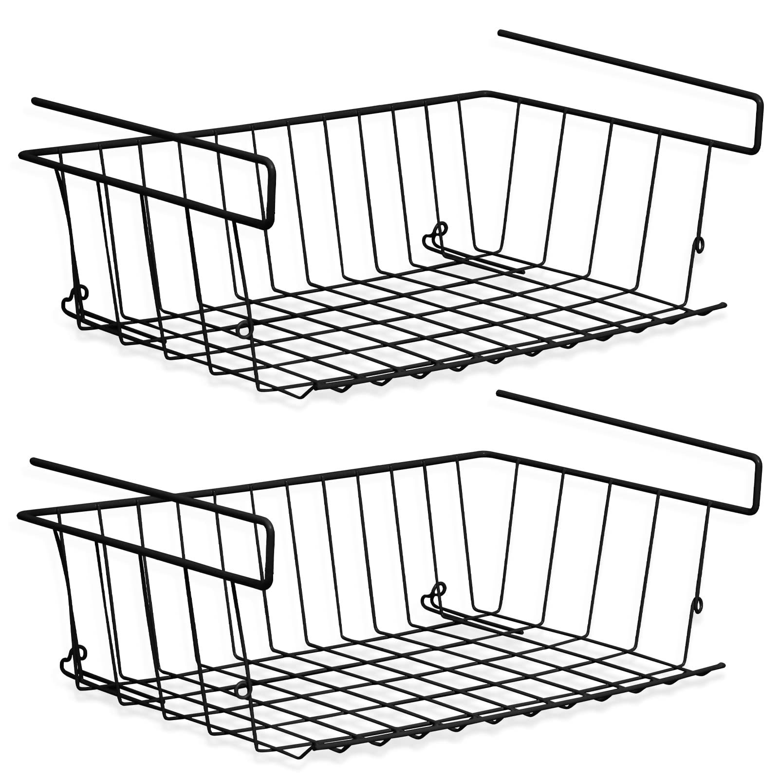 Winsome Black Pack Of 2 Under Shelf Storage Baskets With Open Front, Versatile Shelf Basket Under Desk Hanging Wire Basket Organiser For Kitchen Shelves, Pantry, Office Desk And Cabinets |