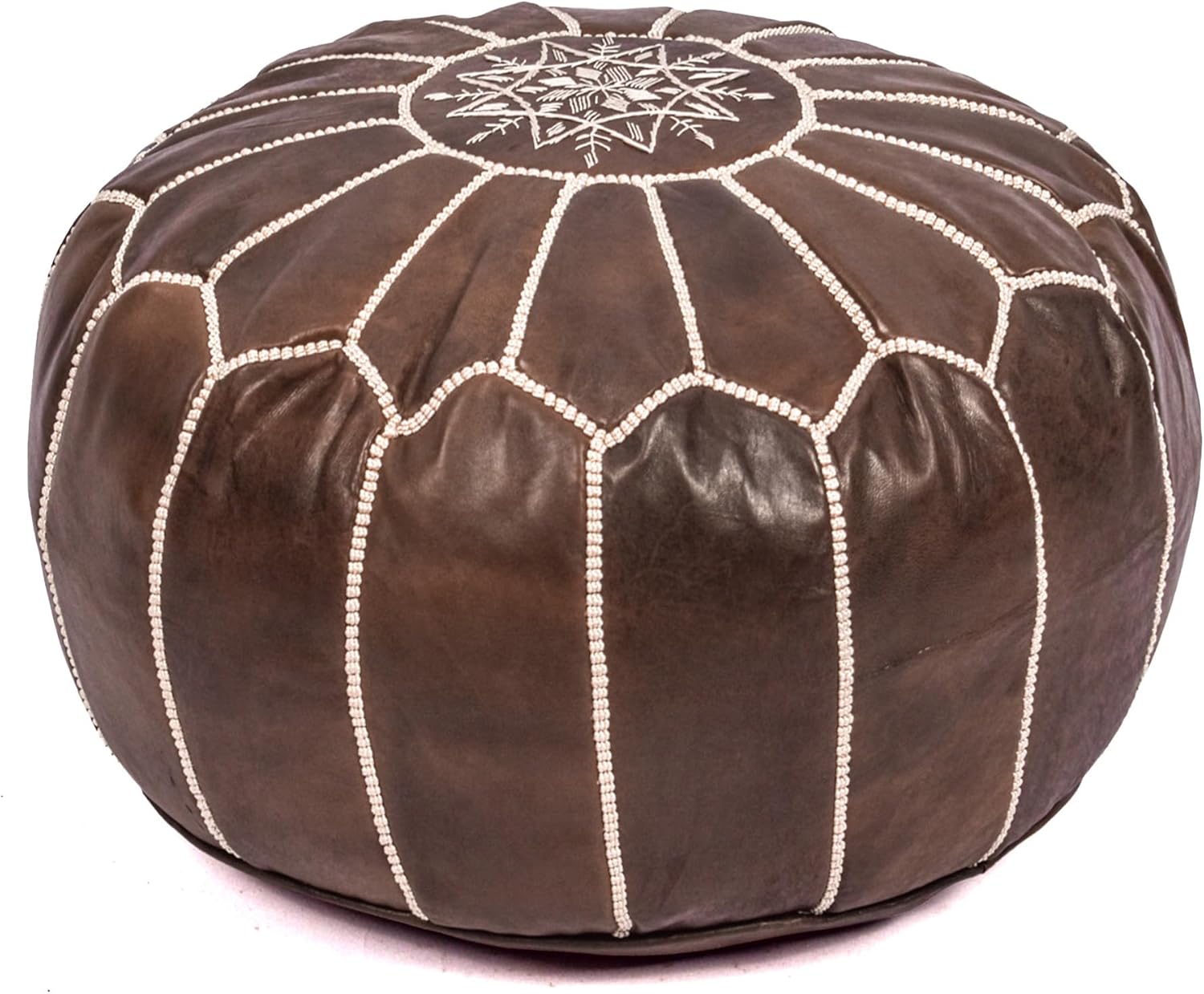 Handmade Moroccan Genuine Leather Pouf Ottoman Cover – Unstuffed Foot Stool Ottoman, Boho Foot Rest Under Desk, Round Ottoman for Living Room, Bedroom - Housewarming Gifts New Home, Weddings Gifts