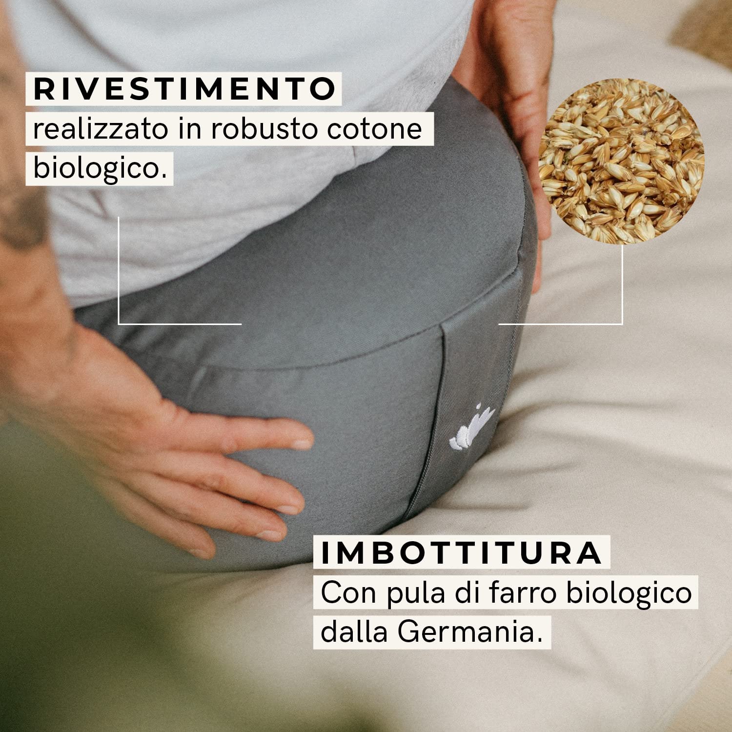 Lotuscrafts Cuscino da Meditazione, Altezza Seduta 20 cm, Modello Lotus Rotondo, Cuscino da Yoga, Cuscino Yoga, Fodera in Cotone Lavabile, Imbottitura in Farro, Certificato GOTS