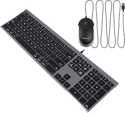 Macally Ultra Slim Wired Computer Keyboard and Silent Wired Mouse, Match with Your MacBook