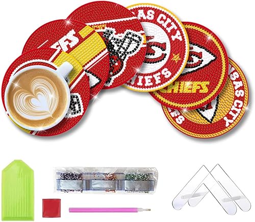 Aimeryup Juego de 6 posavasos de pintura de diamantes con soporte, posavasos de arte de diamantes de fútbol para adultos y niños, kits de puntos de