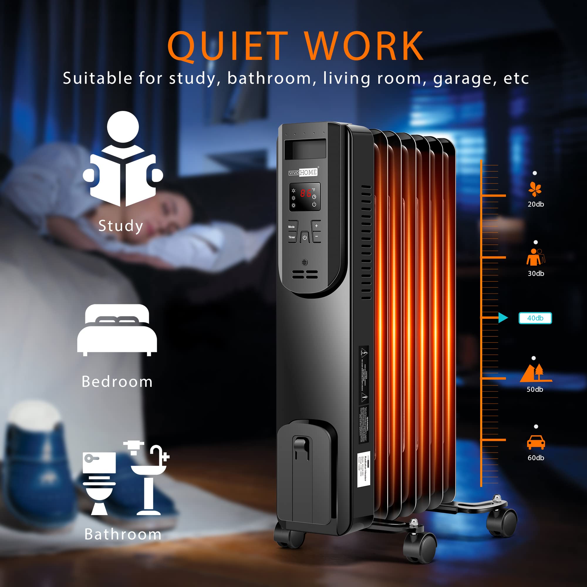 Amazon.com: VIVOHOME 1500W Oil Filled Radiator Heater with Remote Control,  Electric Portable Heater with Adjustable Thermostat and 24-Hours Timer,  Black : Home u0026 Kitchen