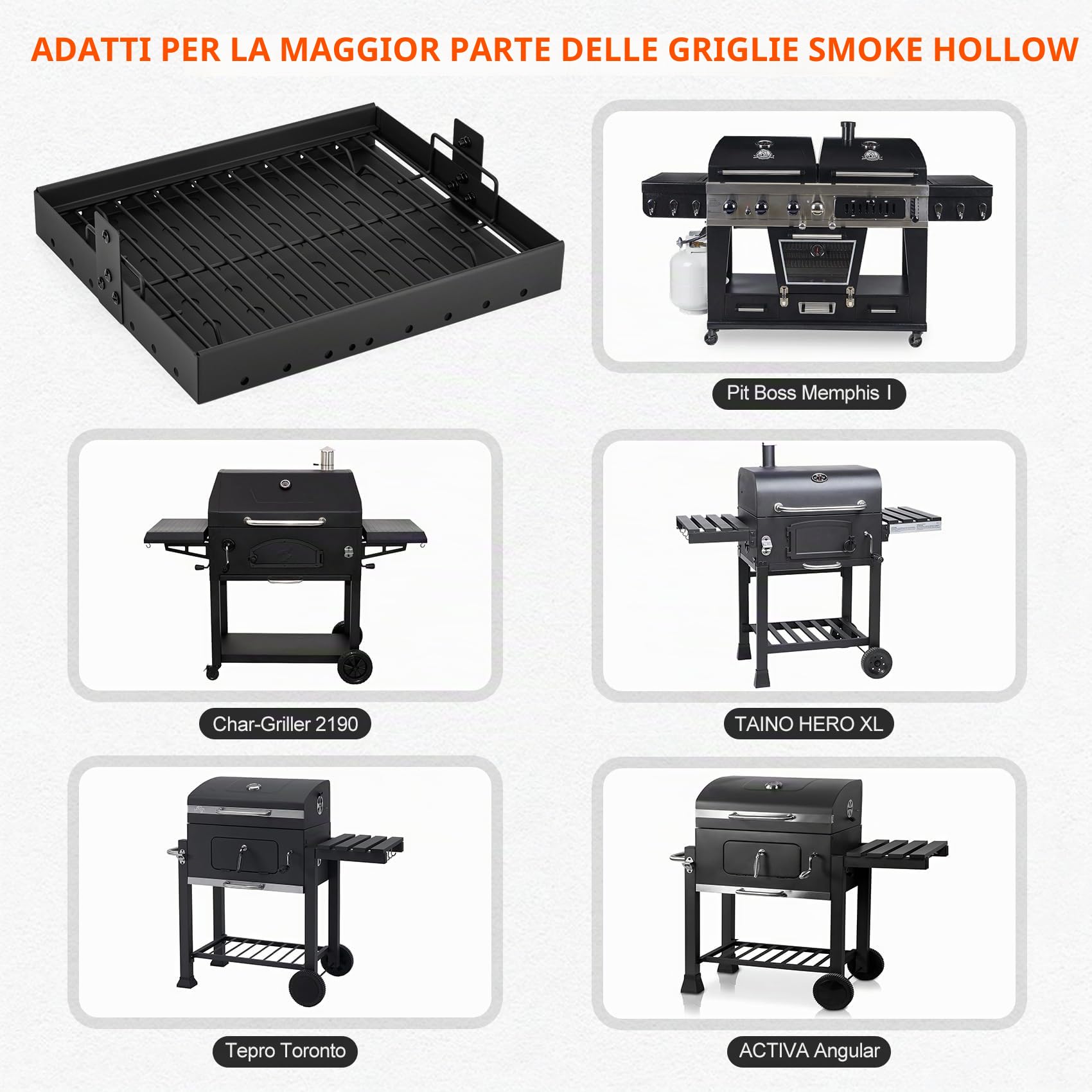 Onlyfire Vassoio per Carbone Regolabile per La Maggior Parte dei Grill a Carbonella, Vassoio per La Cenere Resistente alle Alte Temperature per Tepro Toronto, Pit Boss Memphis I, Char-Griller 2190