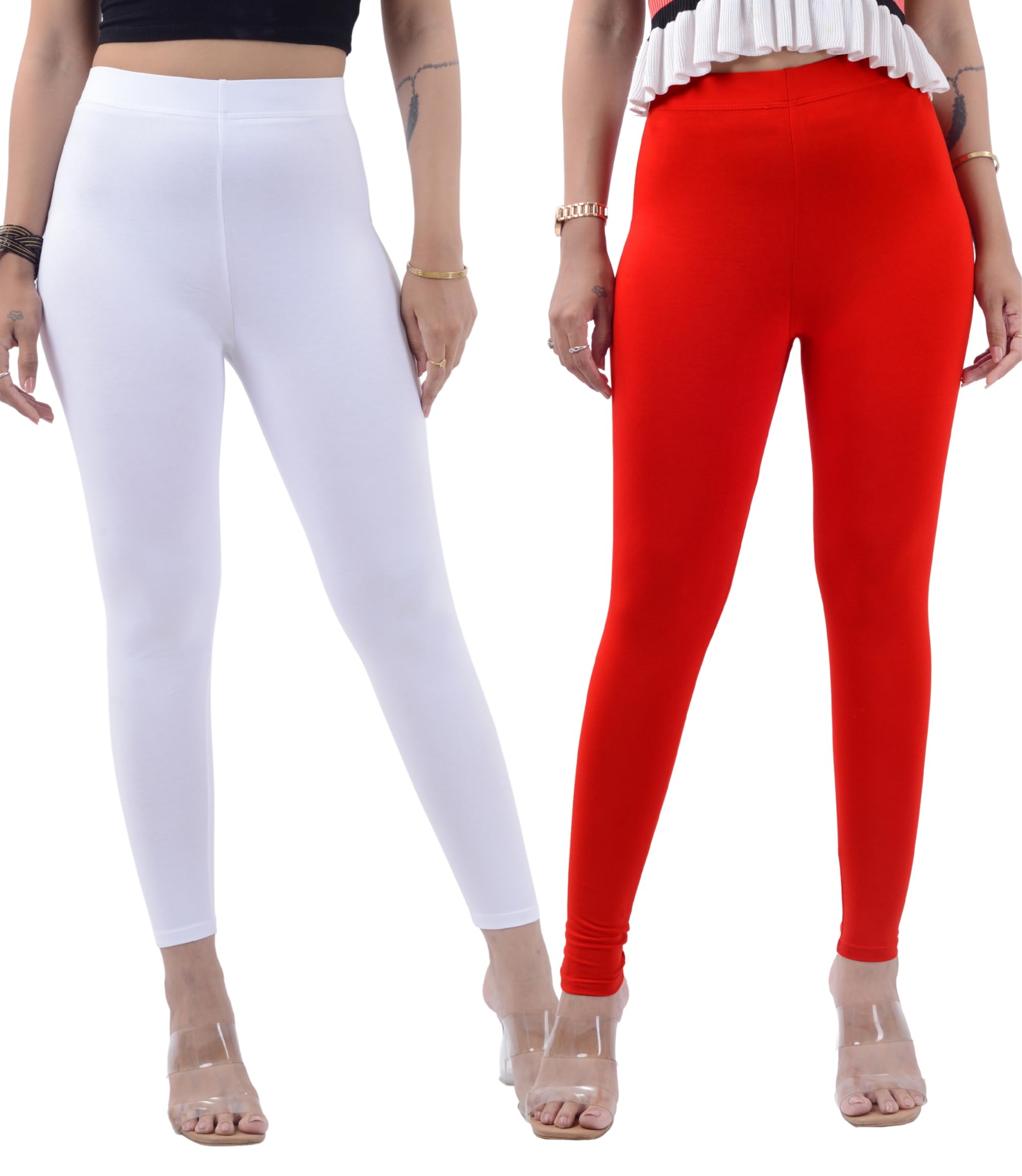 colrina Cotton Ankle Length Leggings Combo Pack of 2 for Women & Girls | Stretchable Elastane Fabric | Non See Through | High Waist Regular Fit Casual Leggings-picture-10
