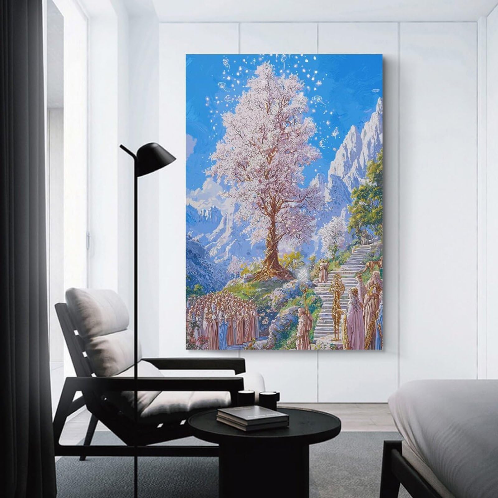 Junmoney Unframe-Fantasy Tree With Monks And Mountains Wall Decor Canvas Print Fantasy Tree With Monks And Mountains, 16X24inch(40X60cm), For Bedroom, Lounge Or Dressing Area, Stylish Decor For A Restful Room Update