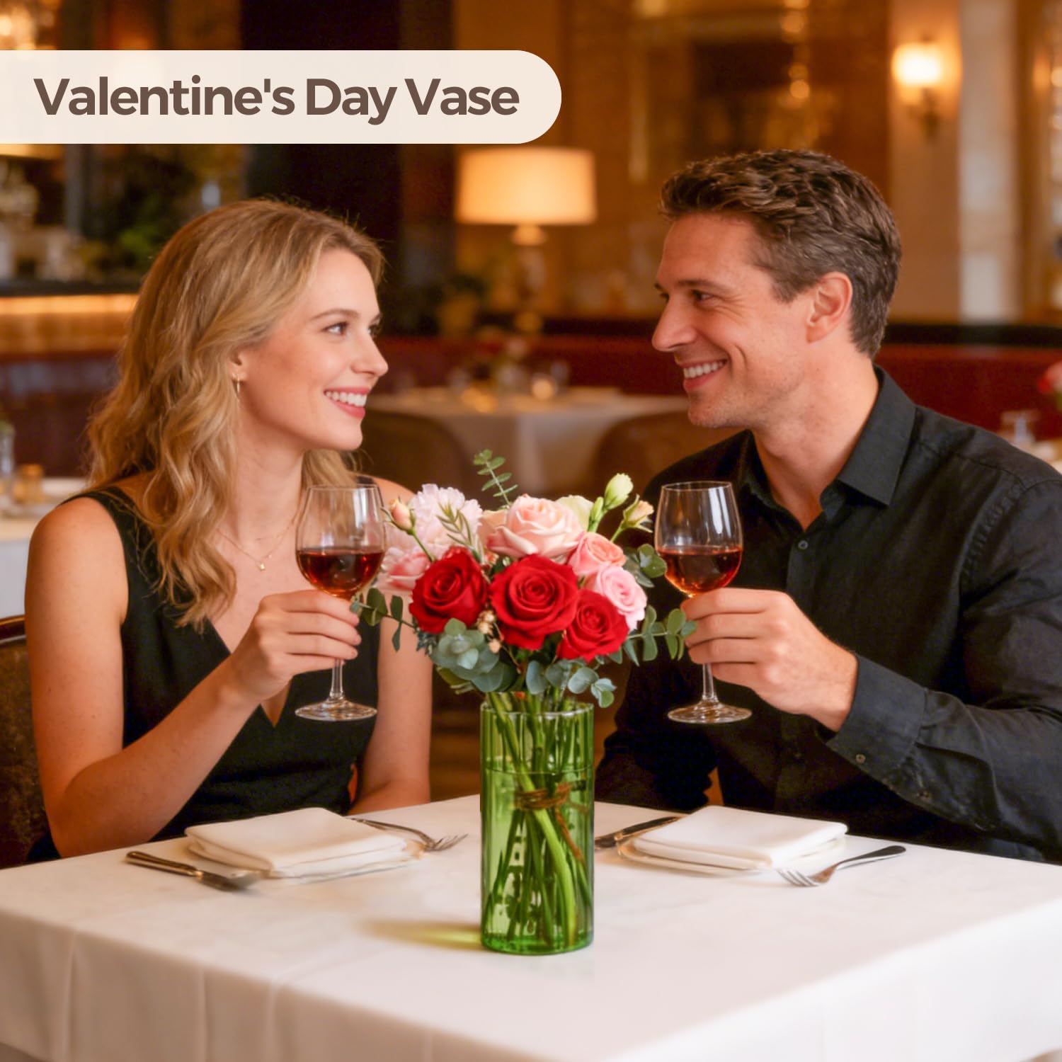 ComSaf Glass Cylinder Vases, Bud Vase for Centerpieces, 8 Inch Tall Ribbed Vase Hurricane Floating Candle Holder, Decorative Flower Vases for Wedding Reception, Home Decor, Housewarming Gift (Green) - Image 5