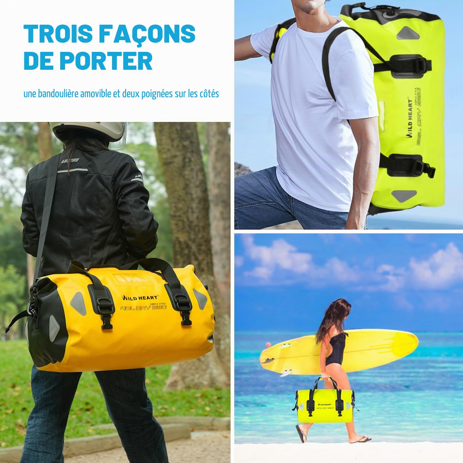 Wild Heart Sac de Voyage étanche PVC500D avec Sangle et Poche intérieure 40L 66L 100L ASIN : B08C4MFGQX