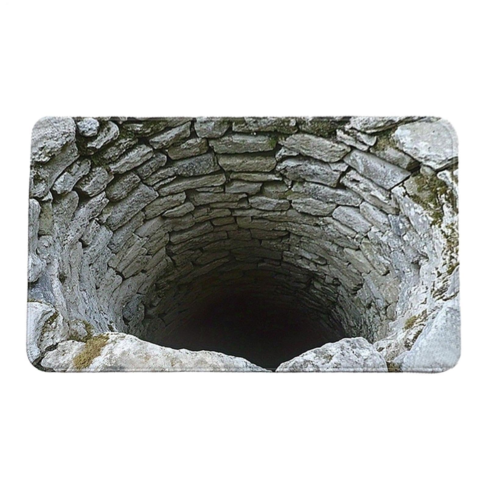 Optical Illusion Door Mat, 50x80cm 3d Illusion Deep Stone Well Rug, Velvet Brick Bottomless Hole Area Rug, Dog Gets Scared Of 3D Hole Carpet, Carpet Bottomless Holes Mat, Holes Illusions Doormat