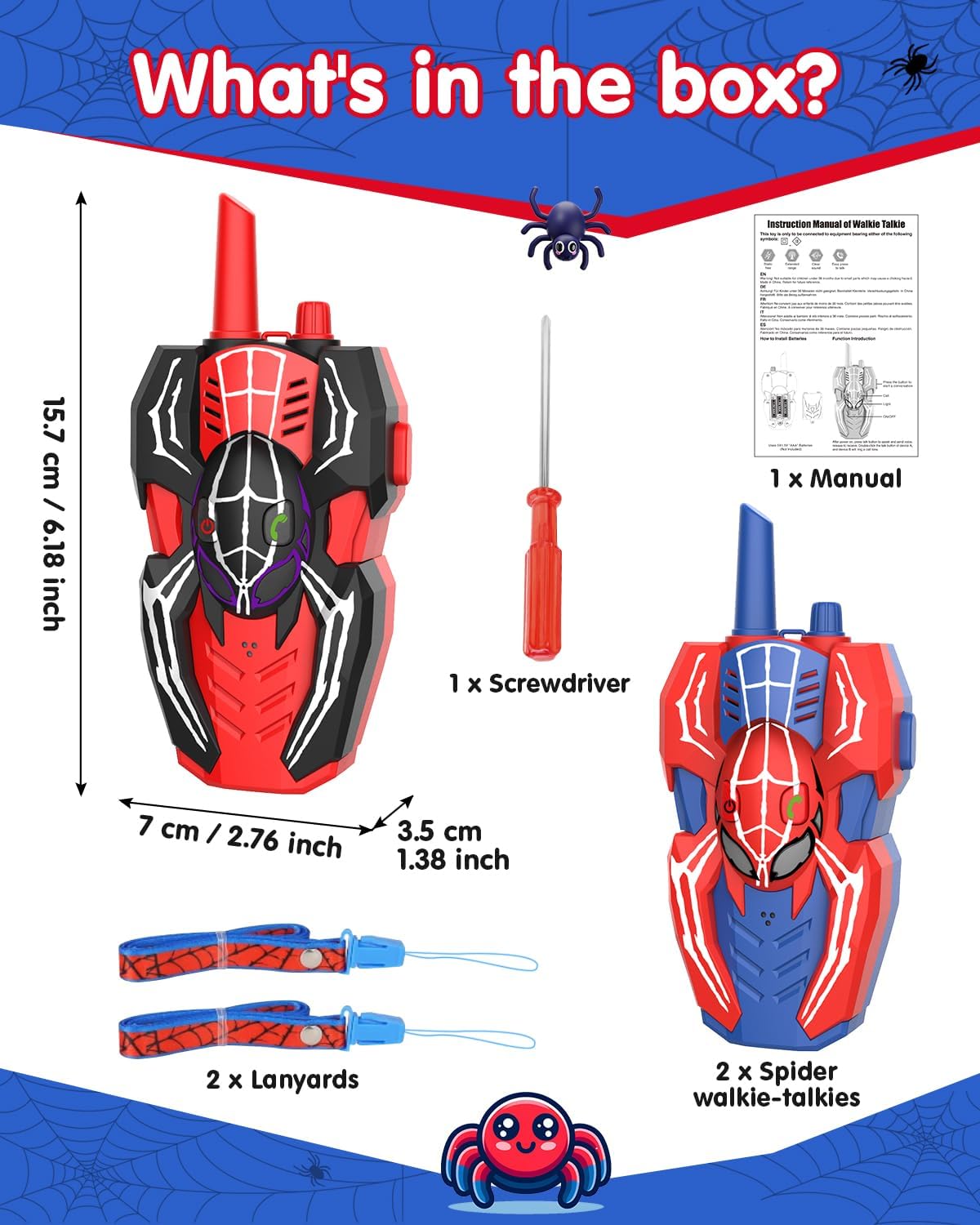 Spider Hero Walkie Talkies for Kids – 2 Pack Indoor & Outdoor Toys for Boys Ages 3-8, Birthday Gift for Children, Fun Two-Way Radios for Playtime & Adventures
