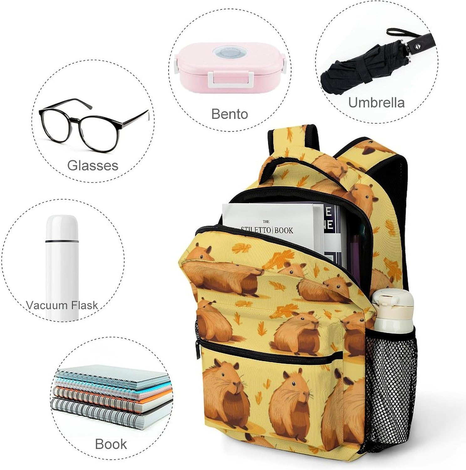 Capybara Laptop Backpack Lightweight Travel Daypack Shoulder Bag for Men Women