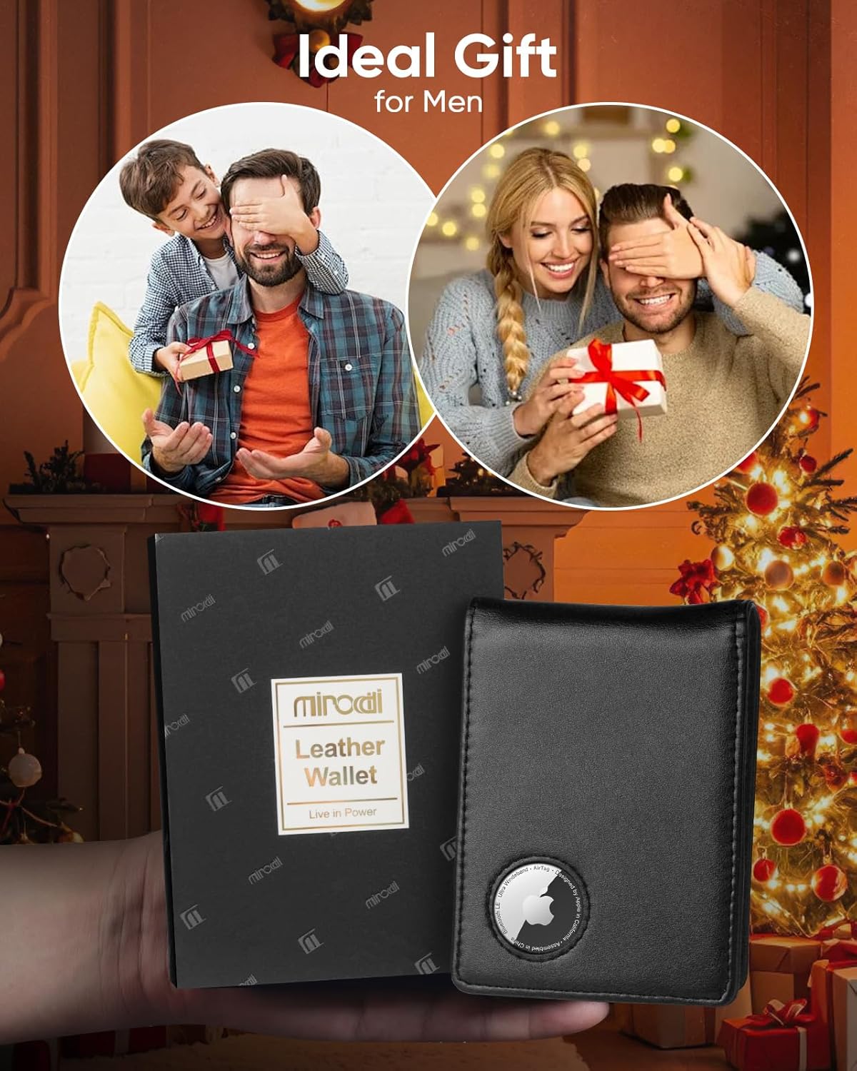 Miroddi Airtag Wallet for Men, Slim Leather Mens Wallet with Airtag Holder, 10 Cards High Capacity Men's Wallet with Cash Slot, ID Window, RFID Blocking Card Holder Wallet with Gift Box, Black - Image 6