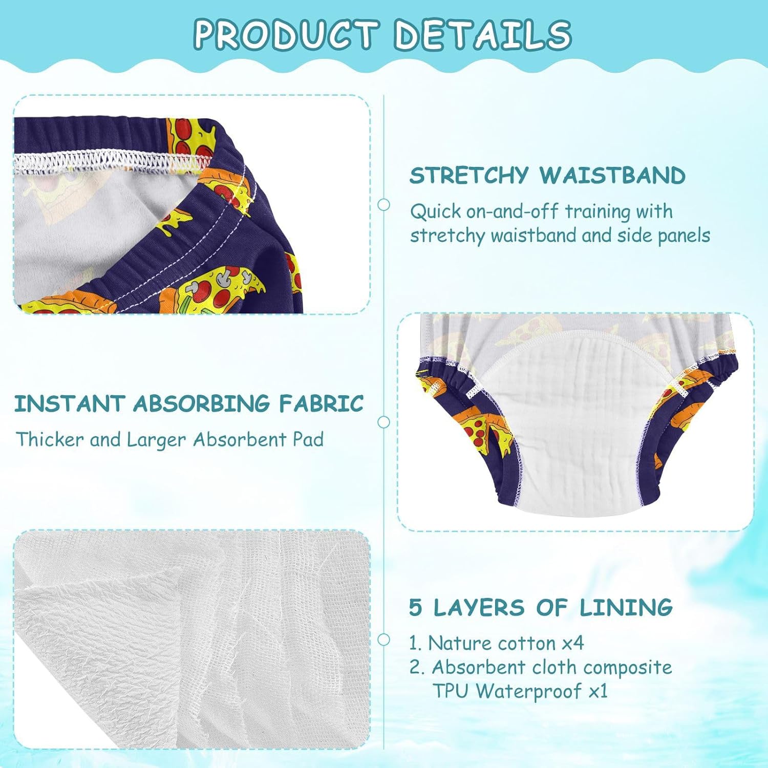 Potty Training Underwear 3 Packs Pizza Soft Toilet Training Pants for Toddler Girls Boys 2T