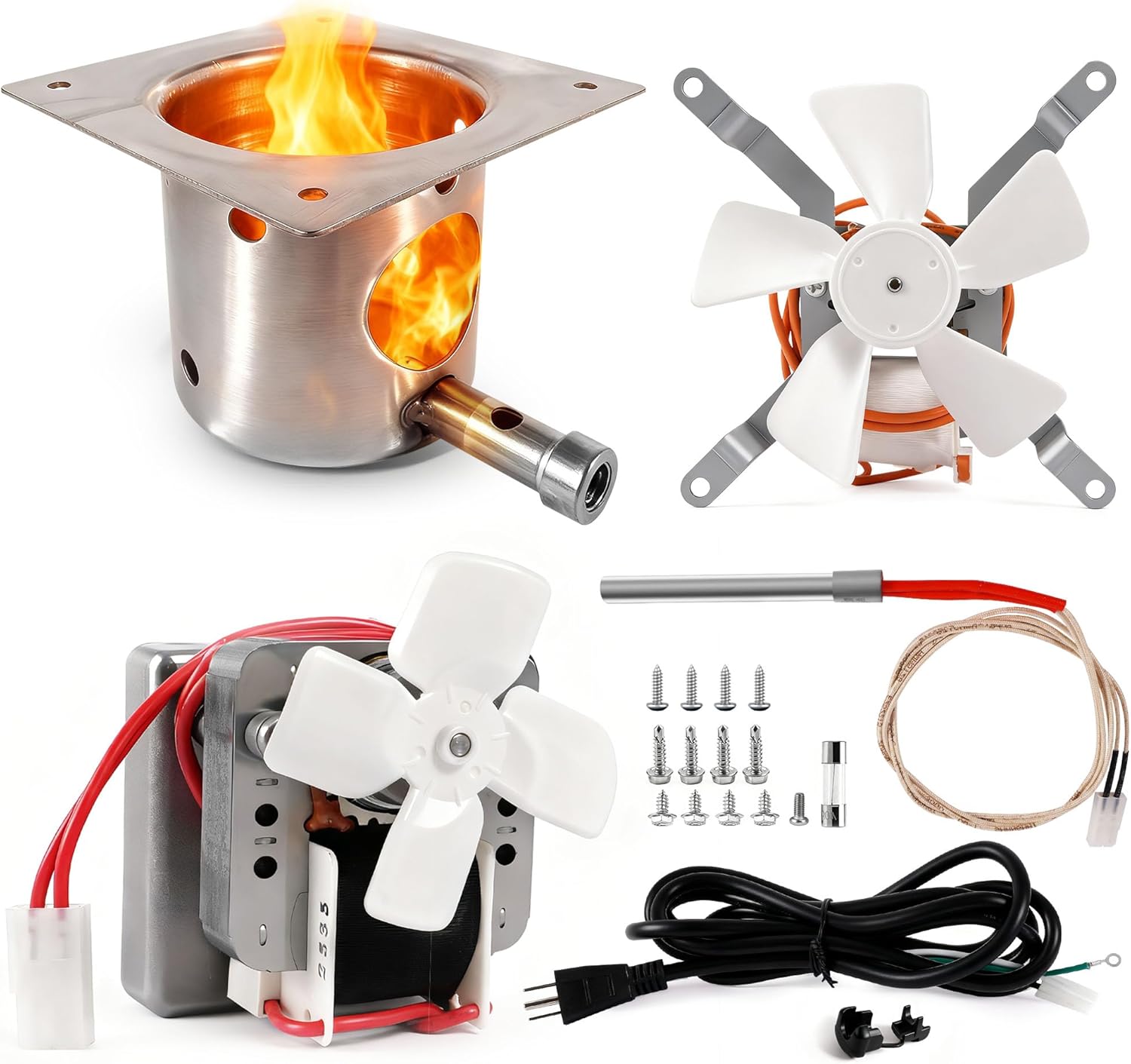 Wood Pellet Grills Replacement Accessories Parts Compatible with Pit Boss, Traeger Camp Chef, Z Grills Pellet Grills,Fire Burn Pot, Hot Rod Ignitor,2.0 RPM Auger Motor, Induction Fan,8 Feet Power Cord