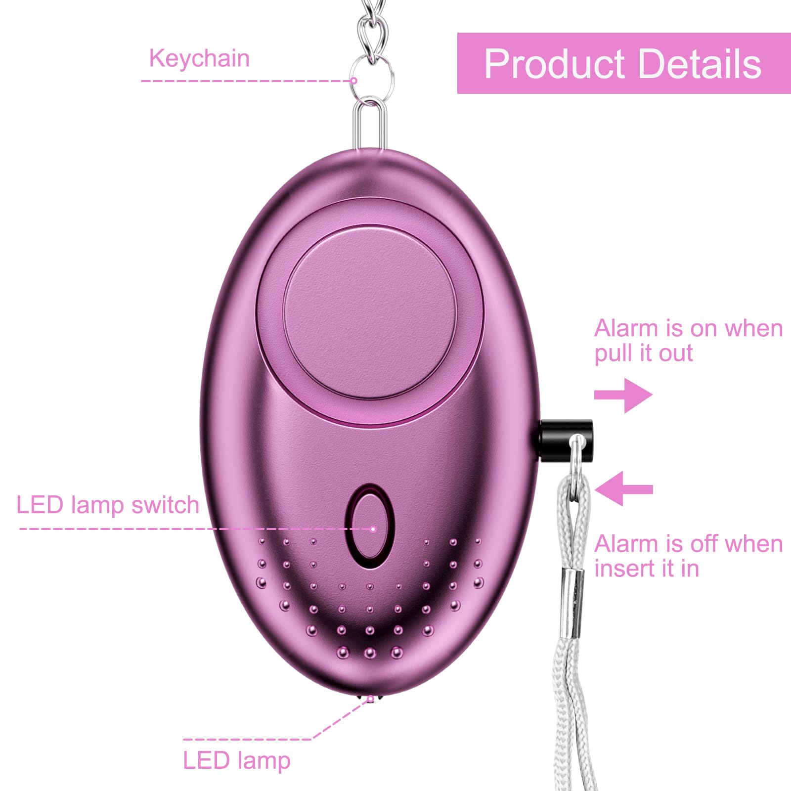 Gvolatee 3 Packs portachiavi autodifesa, 130DB portachiavi difesa personale, allarme antiaggressione con Luce LED, personal safety alarm, dispositivi di protezione personale per Donne, Bambini