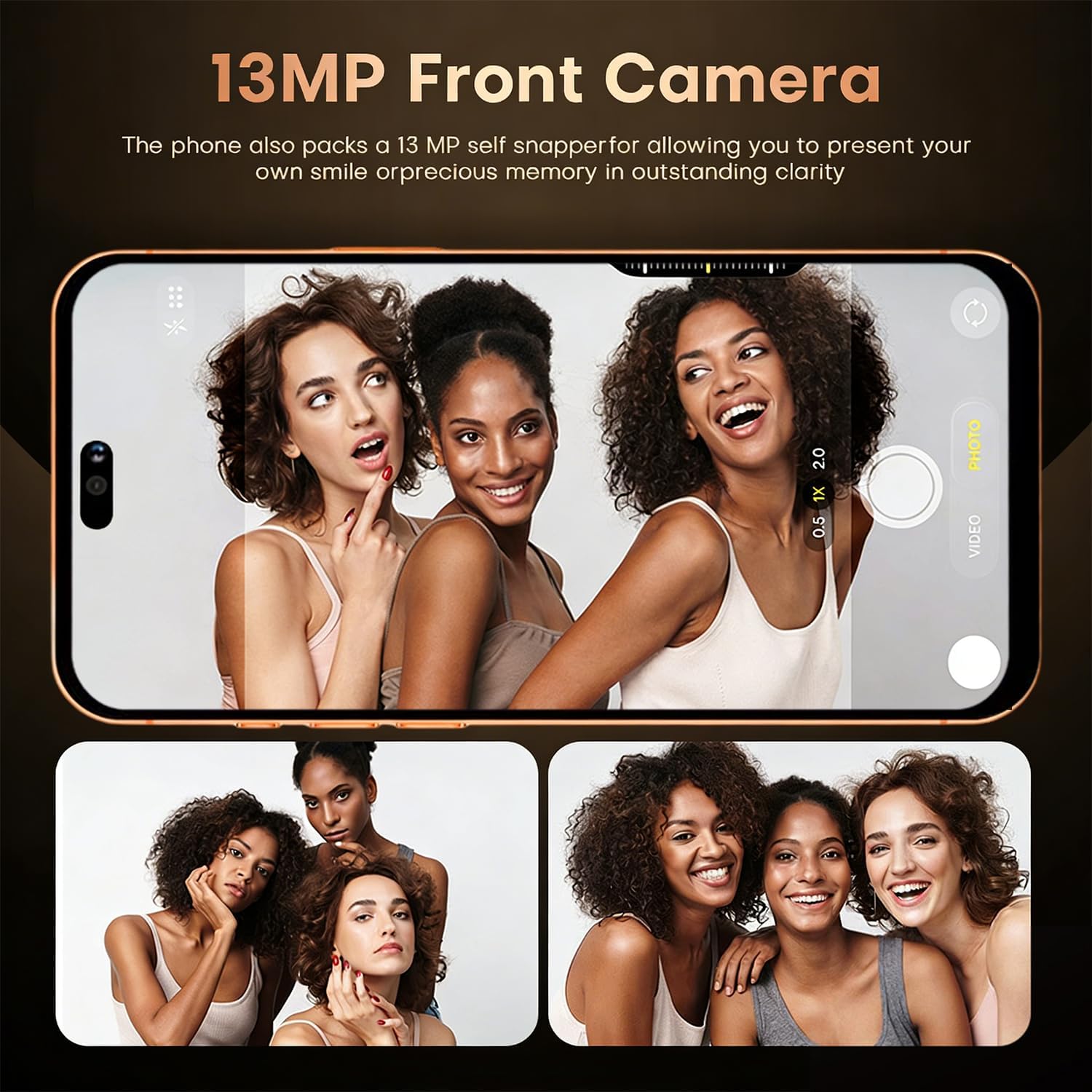 TryFirst Unlocked 4G Smartphone, 6.6 Inch HD INCELL Display, 4GB RAM 32GB ROM Expandable to 256GB, Android 12.0, 13MP+16MP Cameras, 5000mAh Battery, Face ID, Type‑C, OTG (Orange)