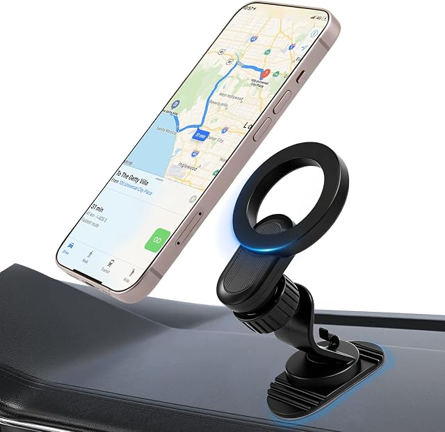 Magnetic Car Phone Holder | 360° Rotatable Dashboard Mount with Strong Adhesive Base, Compatible with MagSafe iPhone 17/16/15/14/13/12