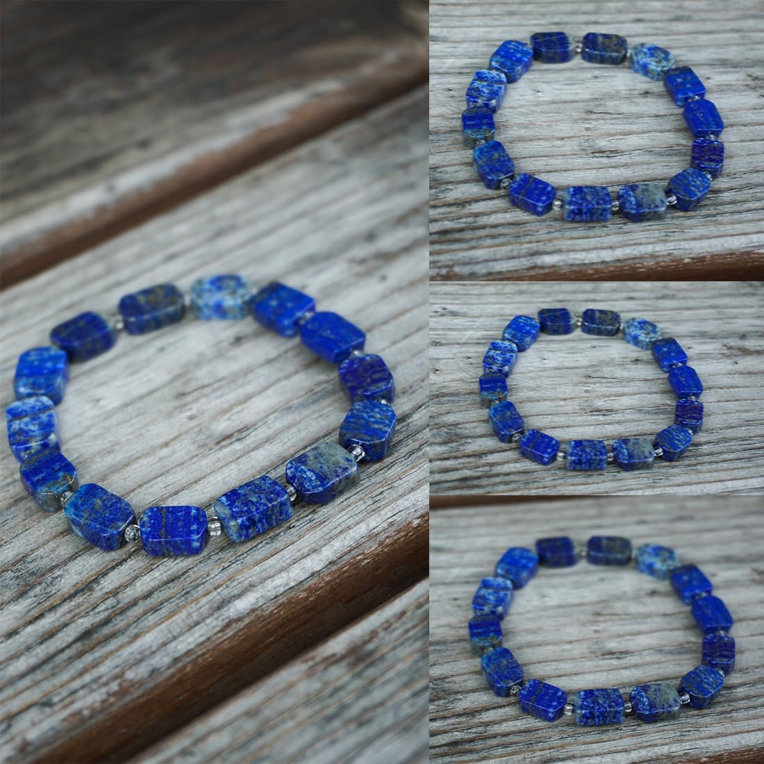 Square Lapis Lazuli Bracelet | Natural Royal Blue 6x8mm Throat & Third Eye Chakra Crystal Gemstone Beads | Handmade Meditation Protection Jewelry | Beading Tool Kit - Fits for 6.5-7.5" Medium Wrist - Image 4