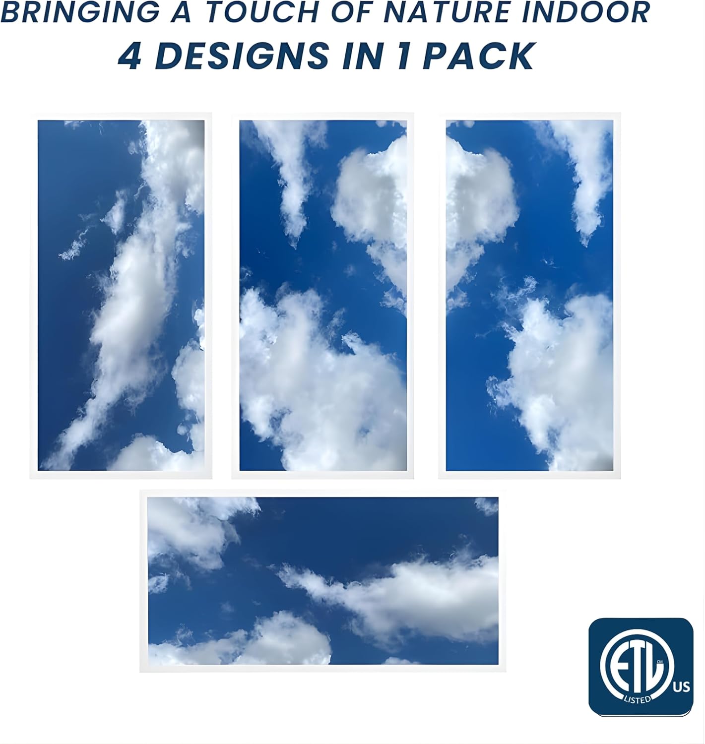 4-Pack 2x4 LED Flat Panel Light, Drop Ceiling Light Fixture with Cloud Design Tunable 30W-72W, 8750 Lumens, 5 CCT 3000K-6500K, 0-10V Dimmable Skylight ETL, 120-277V 48x24 Inch LED Panel