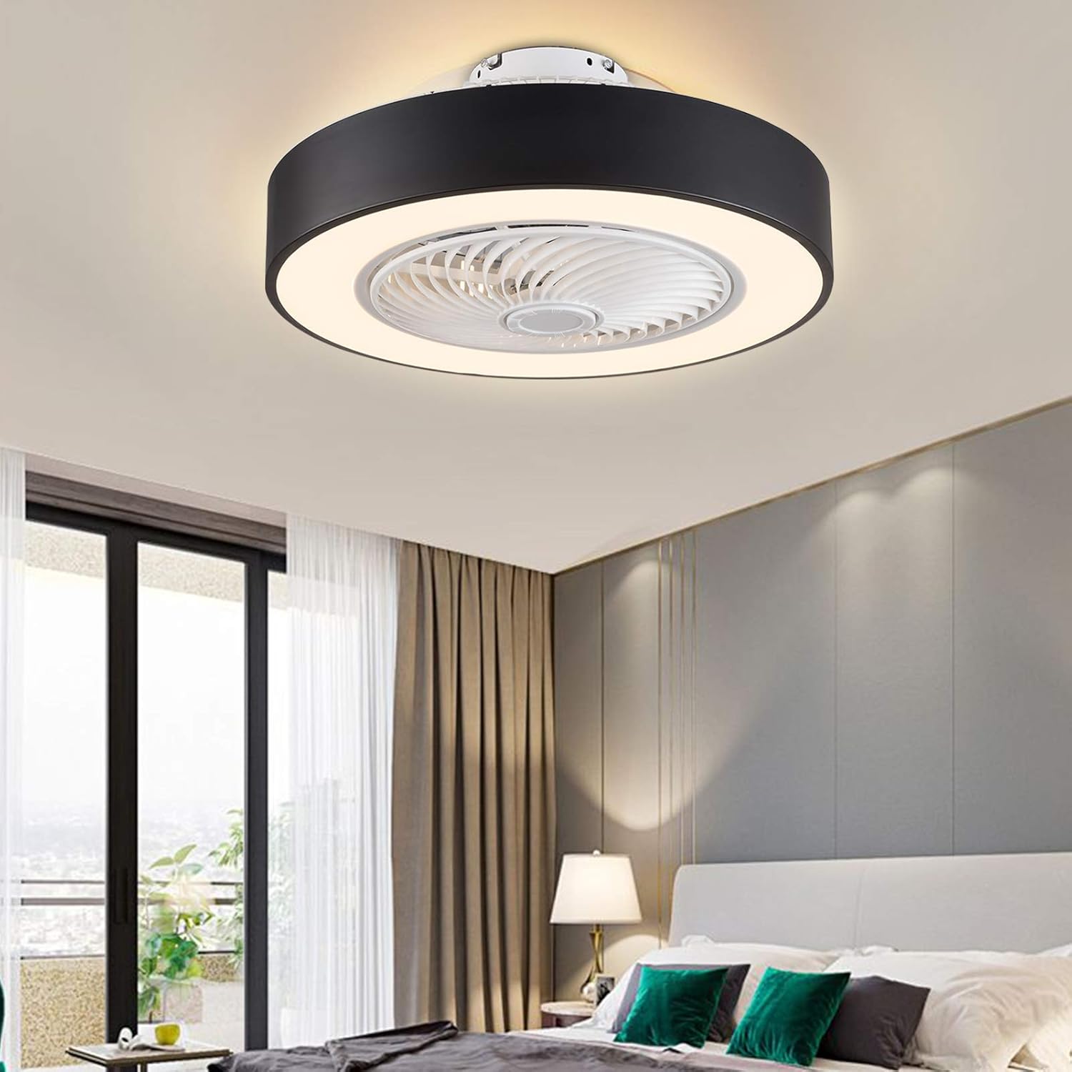 Flаѕh Dеаlѕ - 60% оƒƒ Ceiling Fan with Light Kit,22 Inch Modern LED Remote Control Semi Flush Mount Fandelier with Invisible Acrylic Blades,3 Colors 3 Speeds Changing,Enclosed Low Profile Fan (Black)