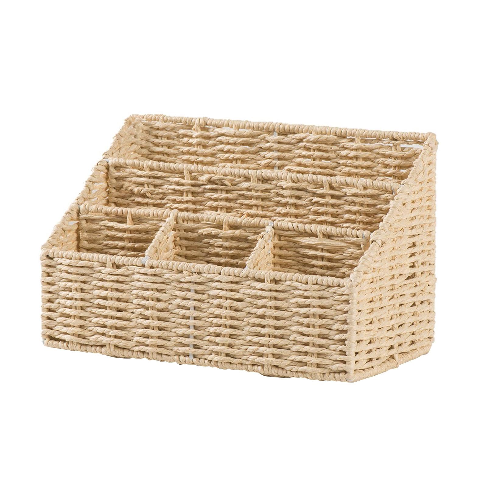 Imitation Rattan Storage Basket Divided Storage Box Woven Basket Desktop Organizer for Bedroom