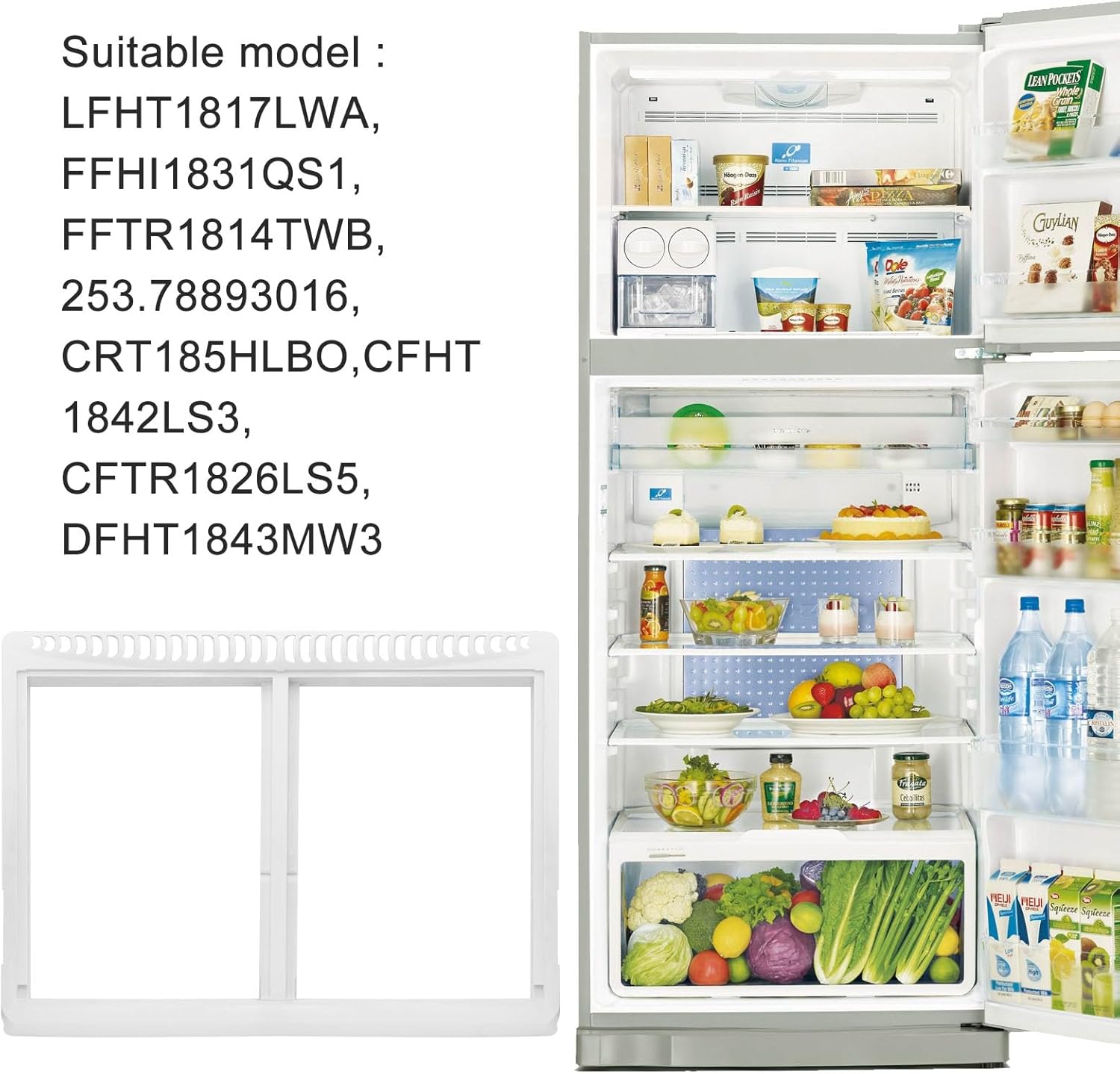 White 240364787 Refrigerator Crisper Drawer Cover Frame Crisper Pan Cover Compatible with Frigidaire Refrigerator-Replaces 240364714, 240364725, 240364778, 240364794