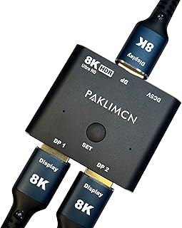 DisplayPort Switch 8K60Hz Display Port 1.4 switcher Box DP 4K@144Hz Bi-Directional 2in1out Switcher, 1 in 2 Out for Switching Video Signals Between Two Screens for one Computer (2 IN1)